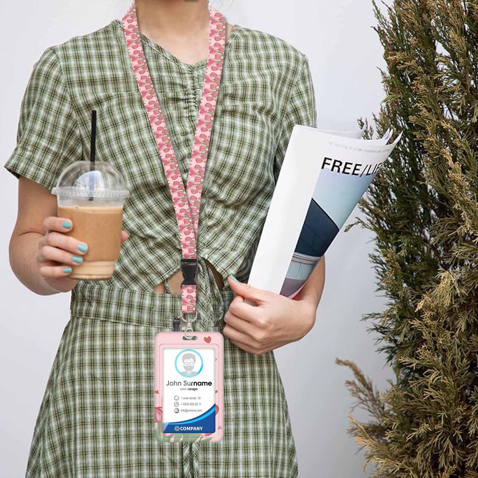 Portacarte Floreale Con Cordino - Portabadge Retrattile Per Carte, Tessere E Identità - Foto 4