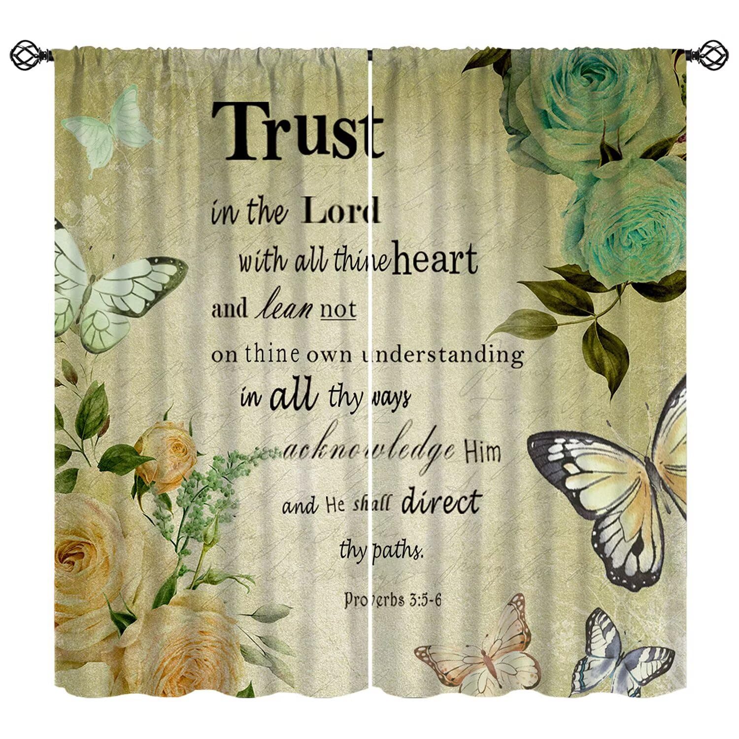 Moderw Bible Christian Scripture Curtain Verse Quotes Vintage Butterfly Window Treatments Rustic Motivational Positive Inspirational Drapes for Bedroom Living Room Kitchen W55xL63in