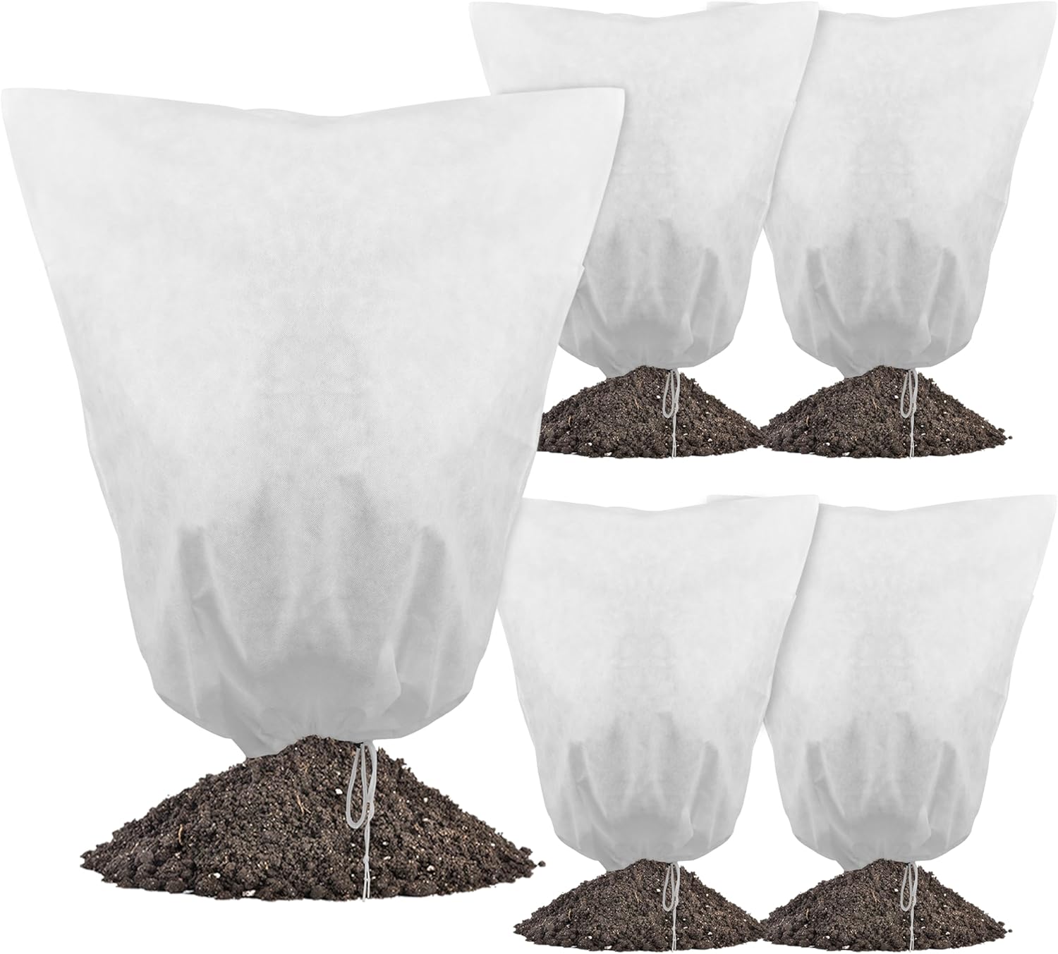 Gardzen 5-Pack Plant Cover Drawstring Tree Cover, Winter Freeze Plant Protection, Tree Jacket Frost Blanket for Outdoor Plants, 31" x 40"