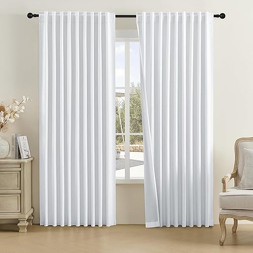 Miniatura 54 de DUALIFE - Cortinas de lino opacas beige de 54 pulgadas de largo, con pestaña trasera y bolsillo para cortinero, cortinas estrechas para dormitorio,
