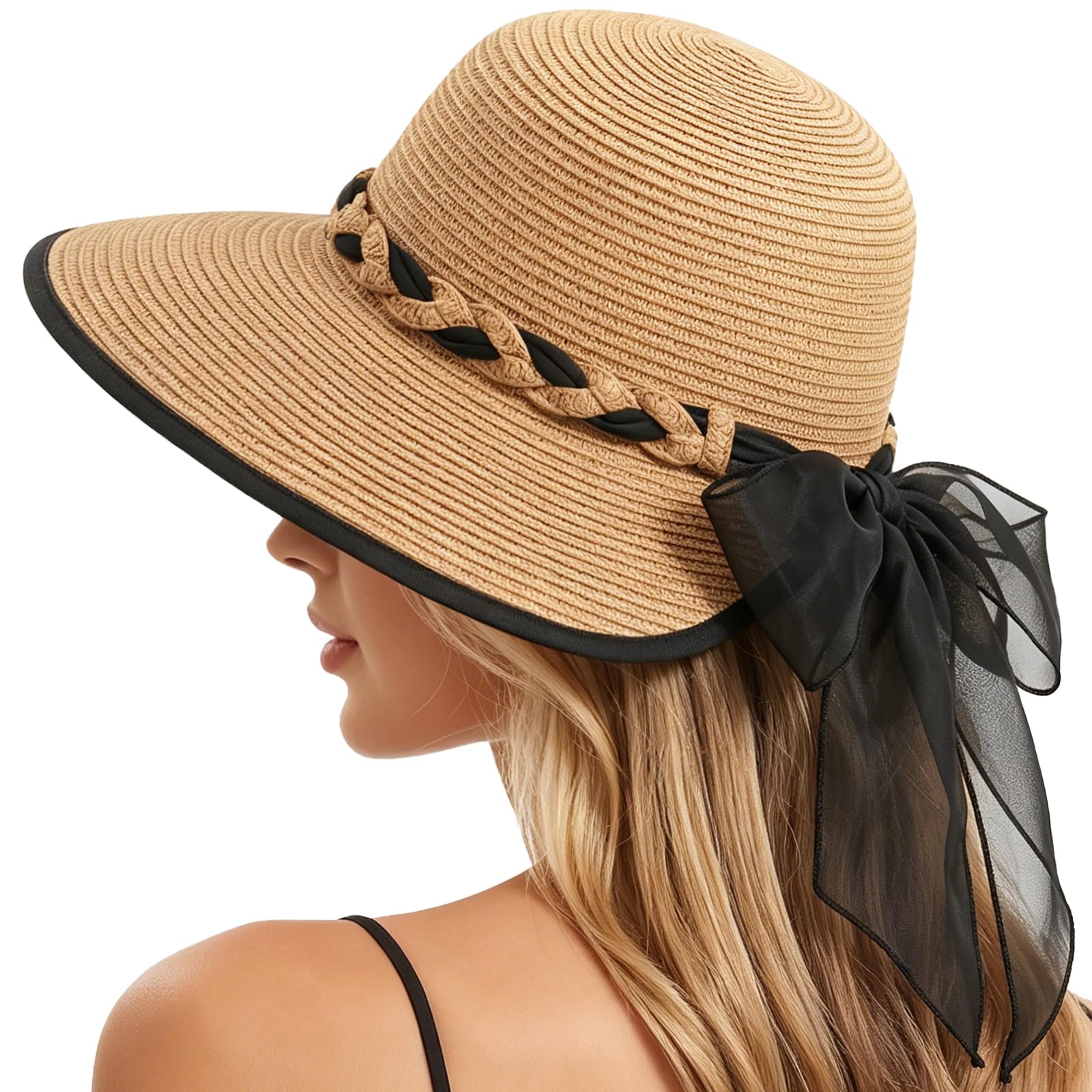 Pleneal Beach Sun Staw Hats for Women, UPF 50+ Foldable Wide Brim Sun Hat