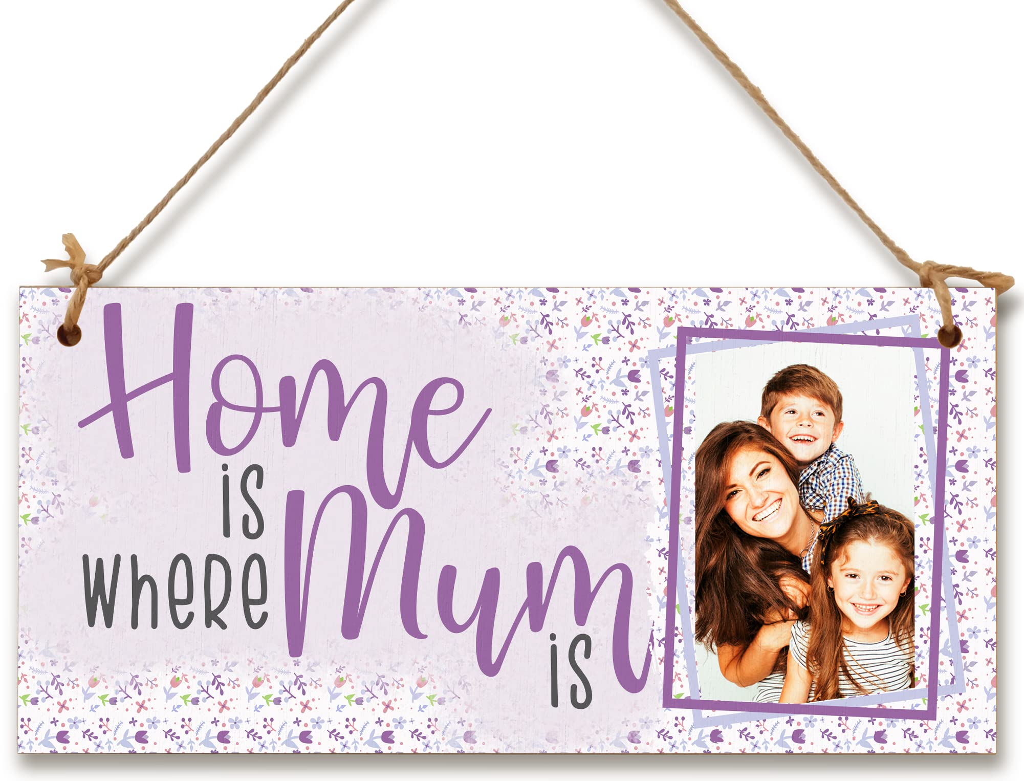 Gift In Can Women's Multicolour Personalised Wooden Plaque With Photo Home Is Where Mum Is Mother's Day Sentimental Door Sign Hanging Home Decor