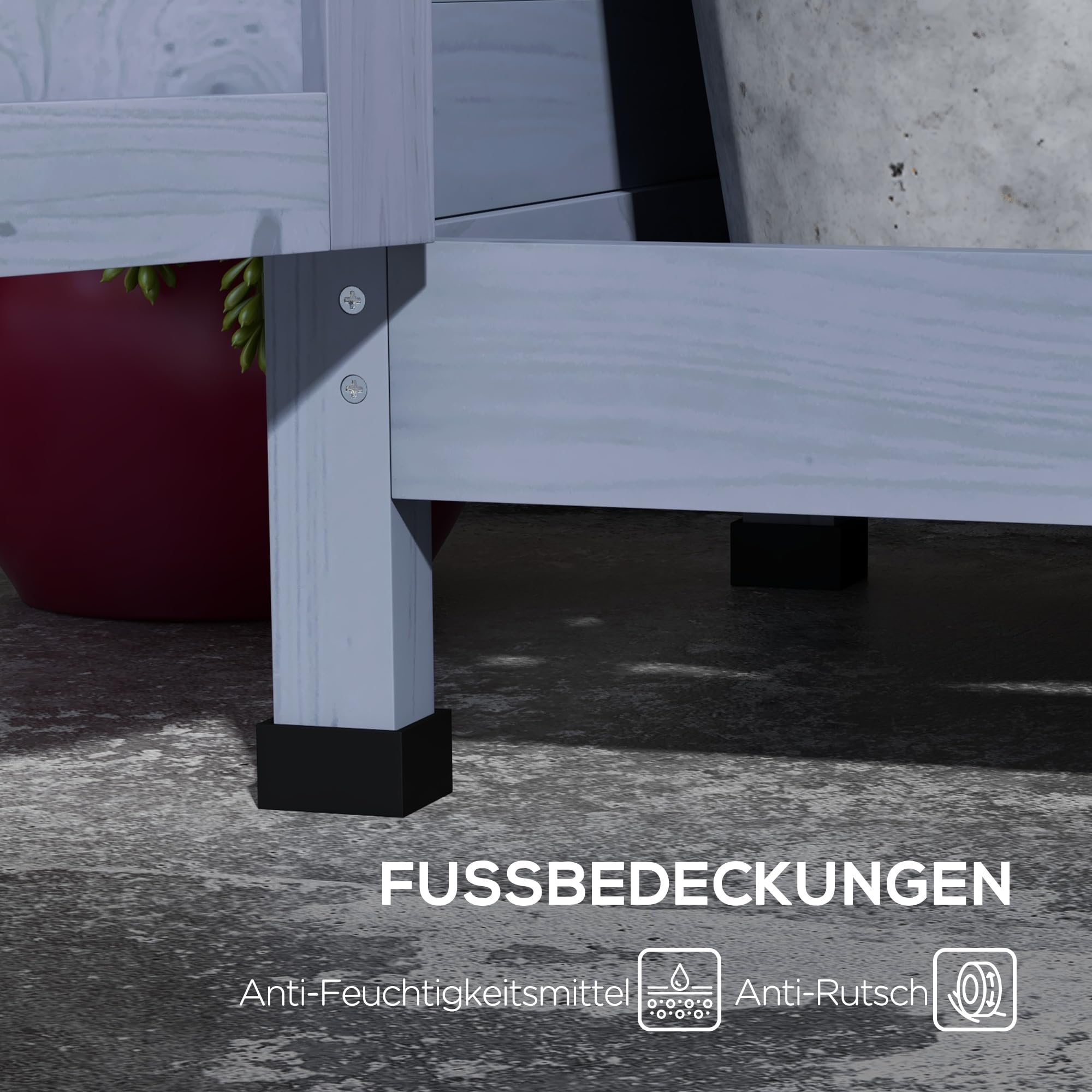 Outsunny Pflanztisch aus Holz, Gärtnertisch mit Schrank, Blumentisch mit Arbeitsplatte, Holzpflanztisch mit 2 Ablagen, 4 Haken für Garten, Grau, 112 x 47 x 146cm