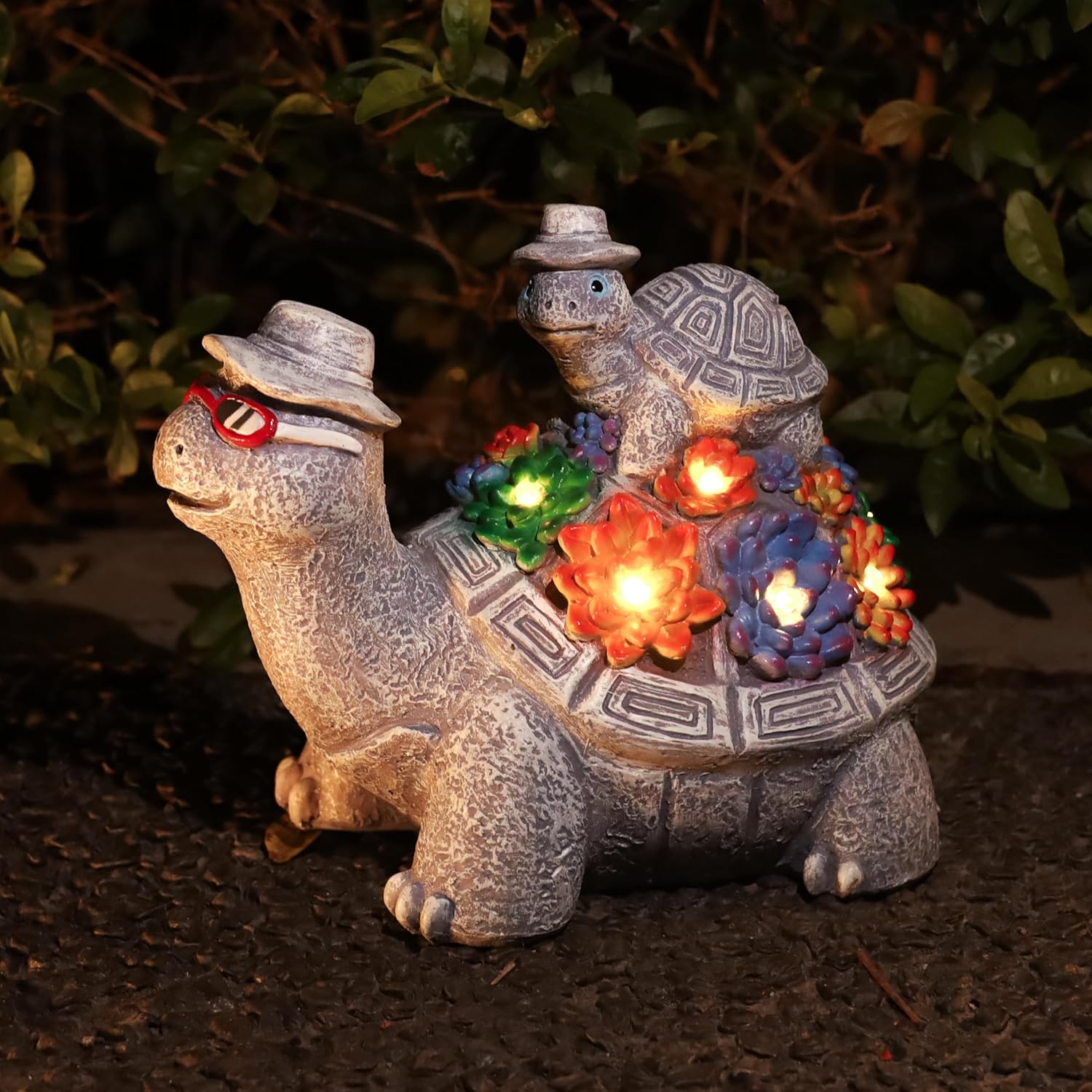 Solar Turtles for Outdoors Cute Turtle Figurines with Baby