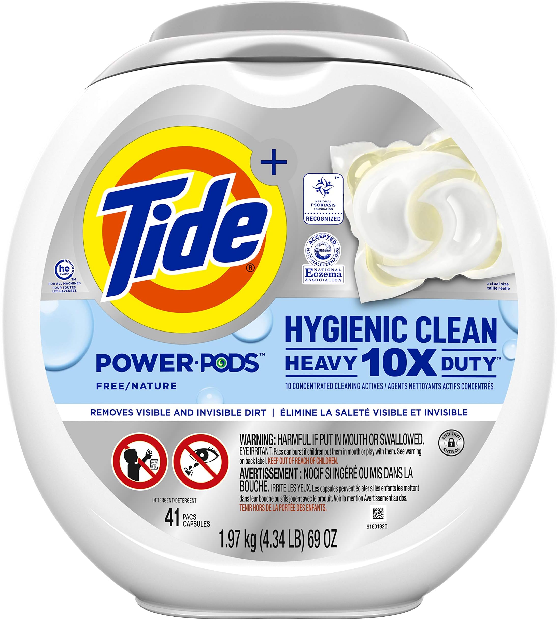 Tide Hygienic Clean Heavy Duty 10x Free Power Pods Liquid Laundry Detergent, White, Unscented, 41 Count