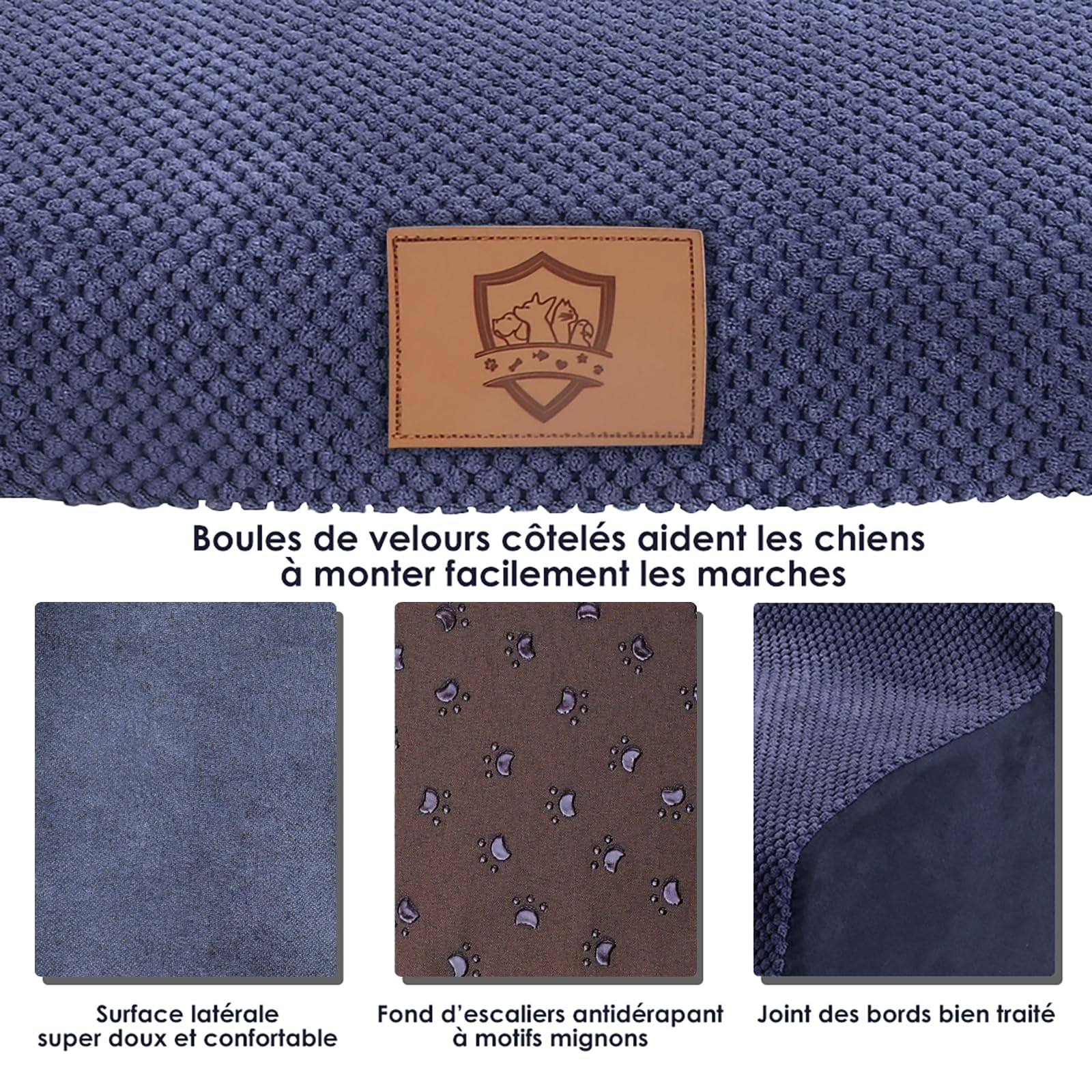 MASTERTOP Scale per Cani a 3 Gradini in Spugna, Scala Antiscivolo per Animali Domestici, Scaletta Spugna Ccuccioli per Divano Letto con Fodera Rimovibile e Lavabile (Blu Navy)