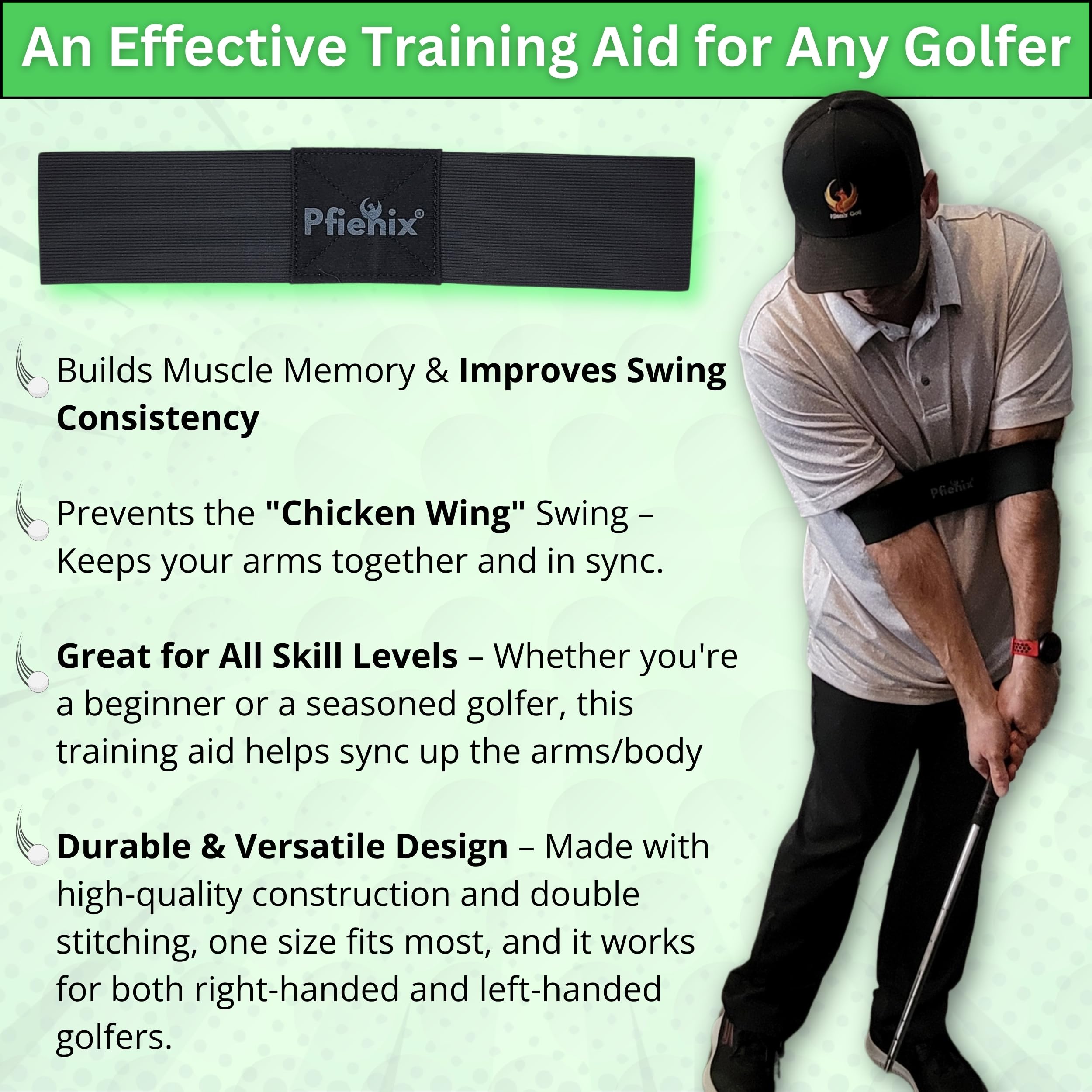 SwingSync Arm Band Golf Swing Training Aid for Improved Consistency & Ball Striking – Fixes Chicken Wing, Keeps Arms Connected – Elastic Swing Correcting Trainer for Golfers of All Skill Levels