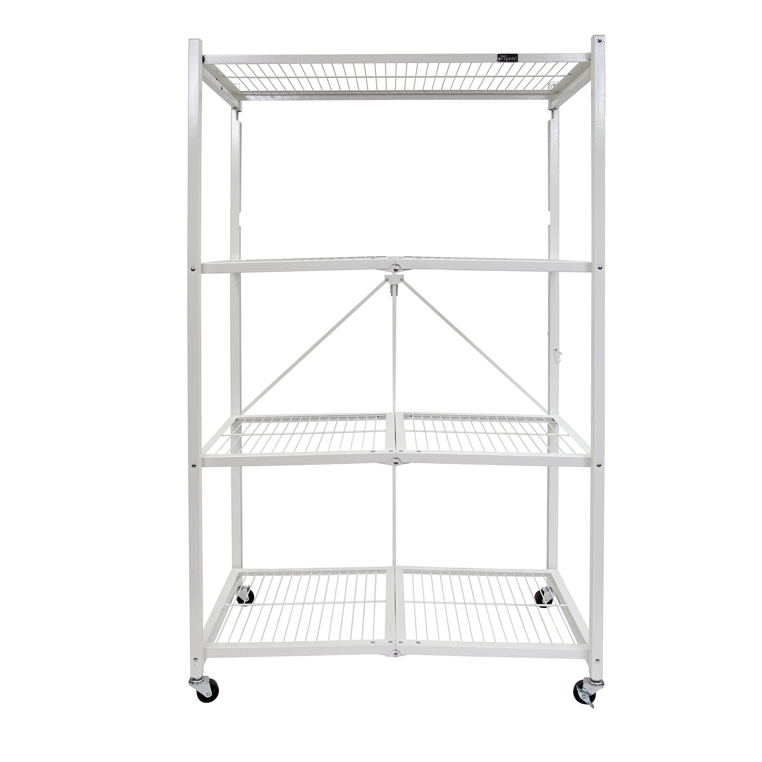 Origami 2-Pack R5 Storage Rack, 4-Tier Heavy-Duty Foldable Steel Shelf with Wheels, White