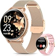 Sanorum Smartwatch Damen, 1.27" HD Screen Armbanduhr mit Telefonfunktion 120+ Sport, Menstruationszyklus SpO2 Pulsuhr Schlafmonitor Schrittzähler Fitness Tracker Rund, IP68 iOS Android Roségold