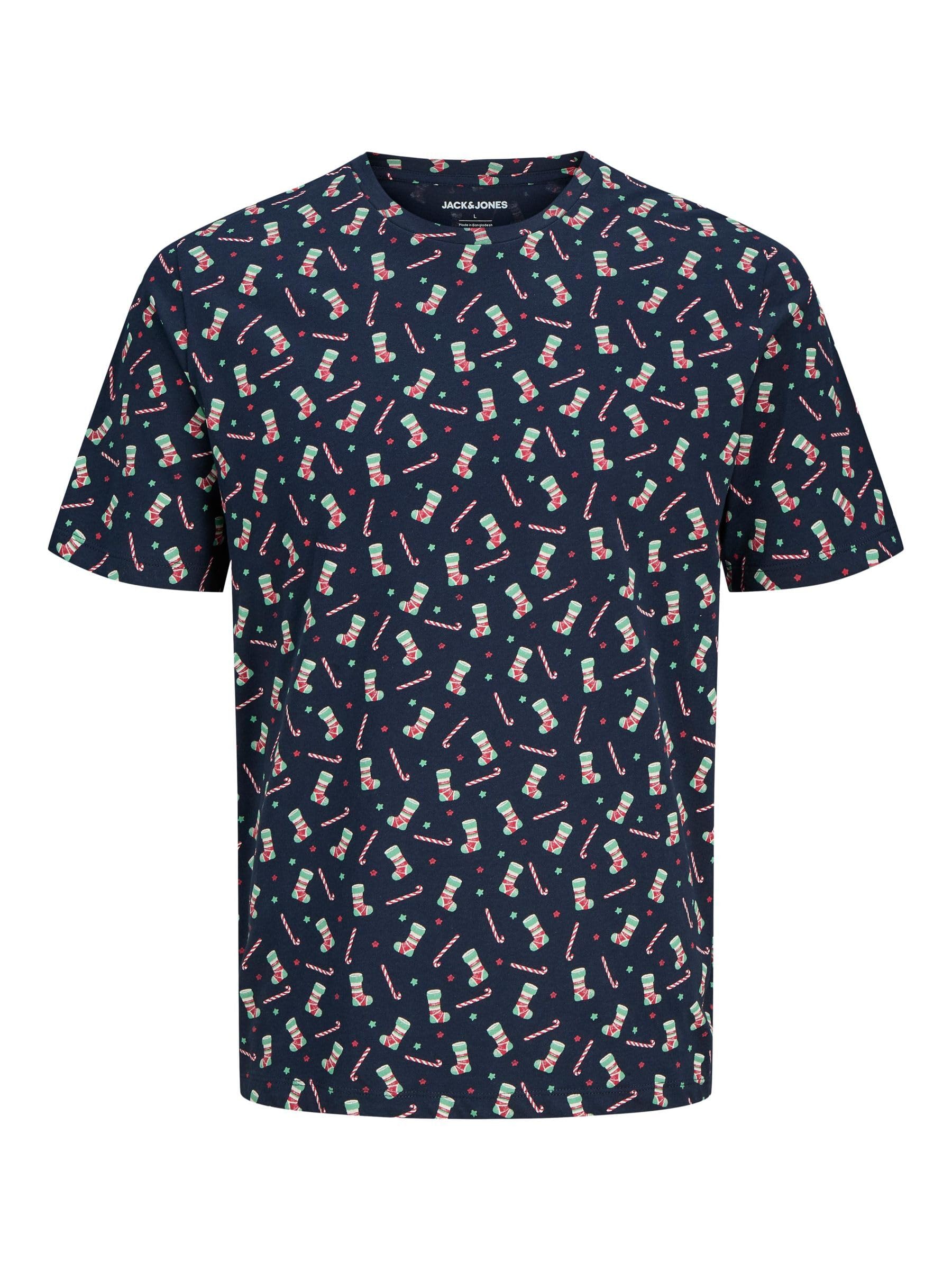 JACK & JONES Jjxmas AOP Tee SS Crew Neck, Sky Captain, XXL