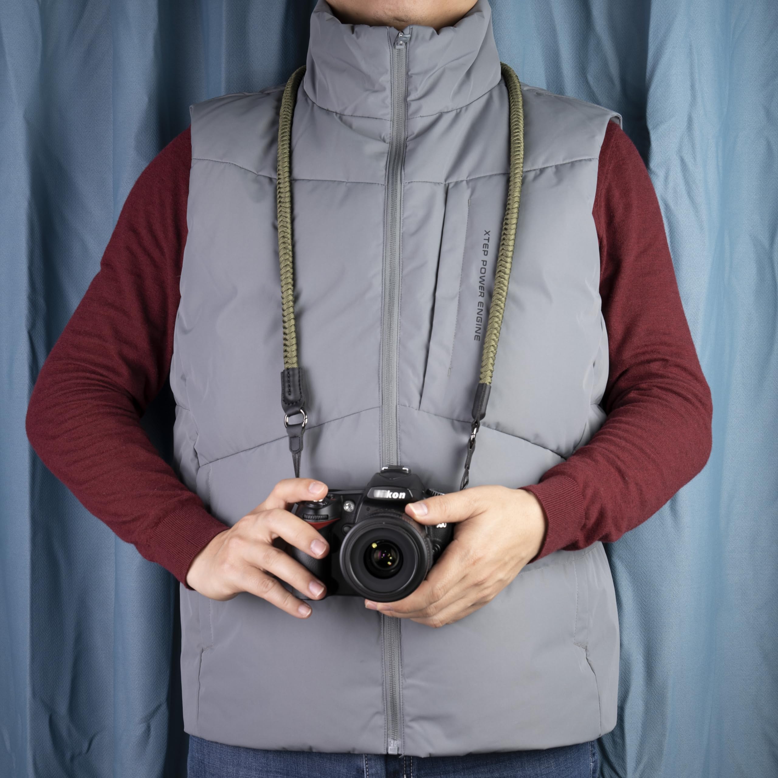 VKO Camera Strap, Quick Release Shoulder Strap, Paracord Woven Portable DSLR Camera Neck Strap, Green - Image 2