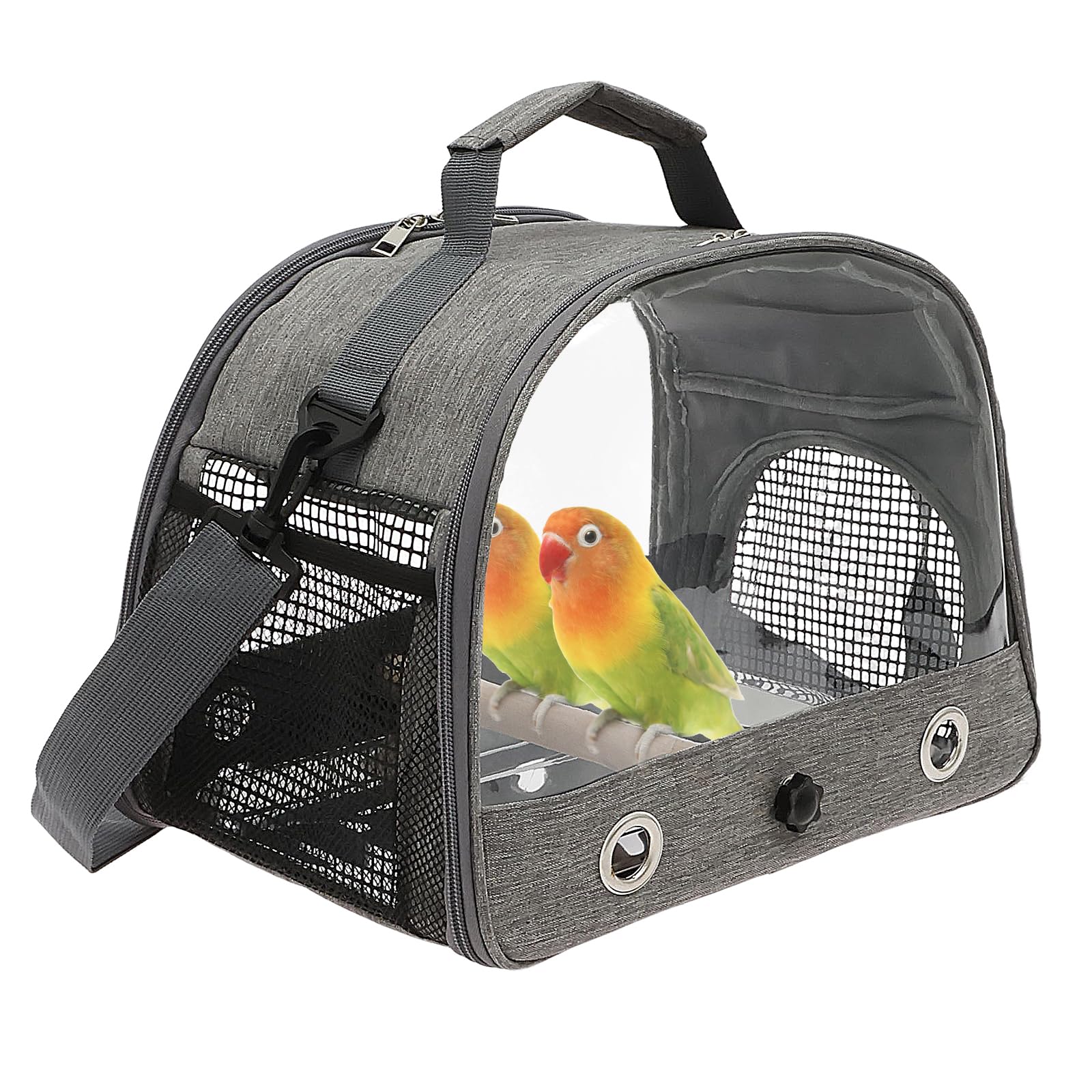 Bird Carrier Portable Travel Small Bird Cage with Perch, Tray and Clear Window Oxford Cloth Small Parrot Carrier for Parrot Parakeet Budgie Cockatiel Hamster Rabbit(grey)