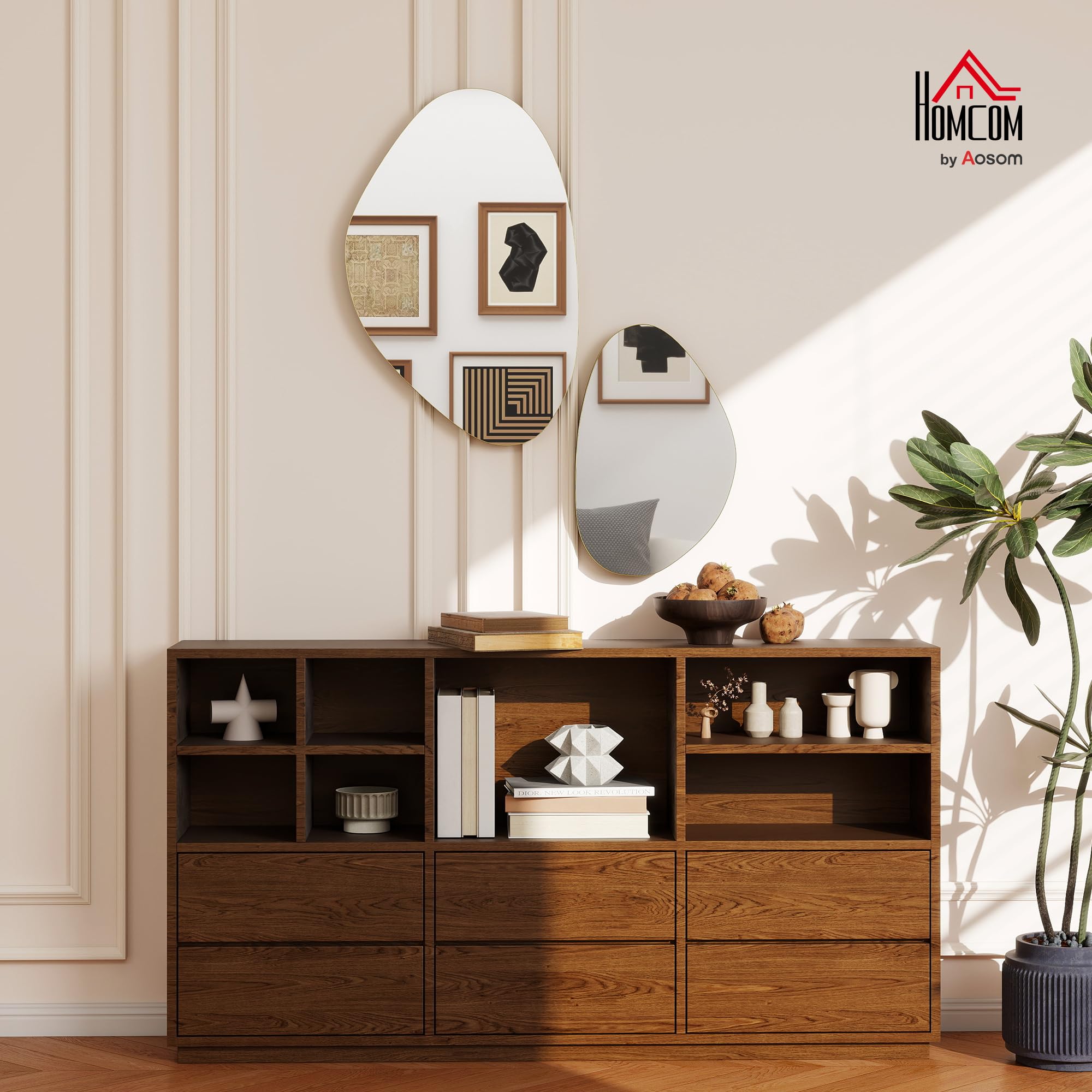 HOMCOM Espejo de pared irregular 2 guijarro marco metálico oro | 70 x 46 cm, 49,5 x 31 cm, espejo colgante asimétrico, sala de estar, entrada, dormitorio, pasillo