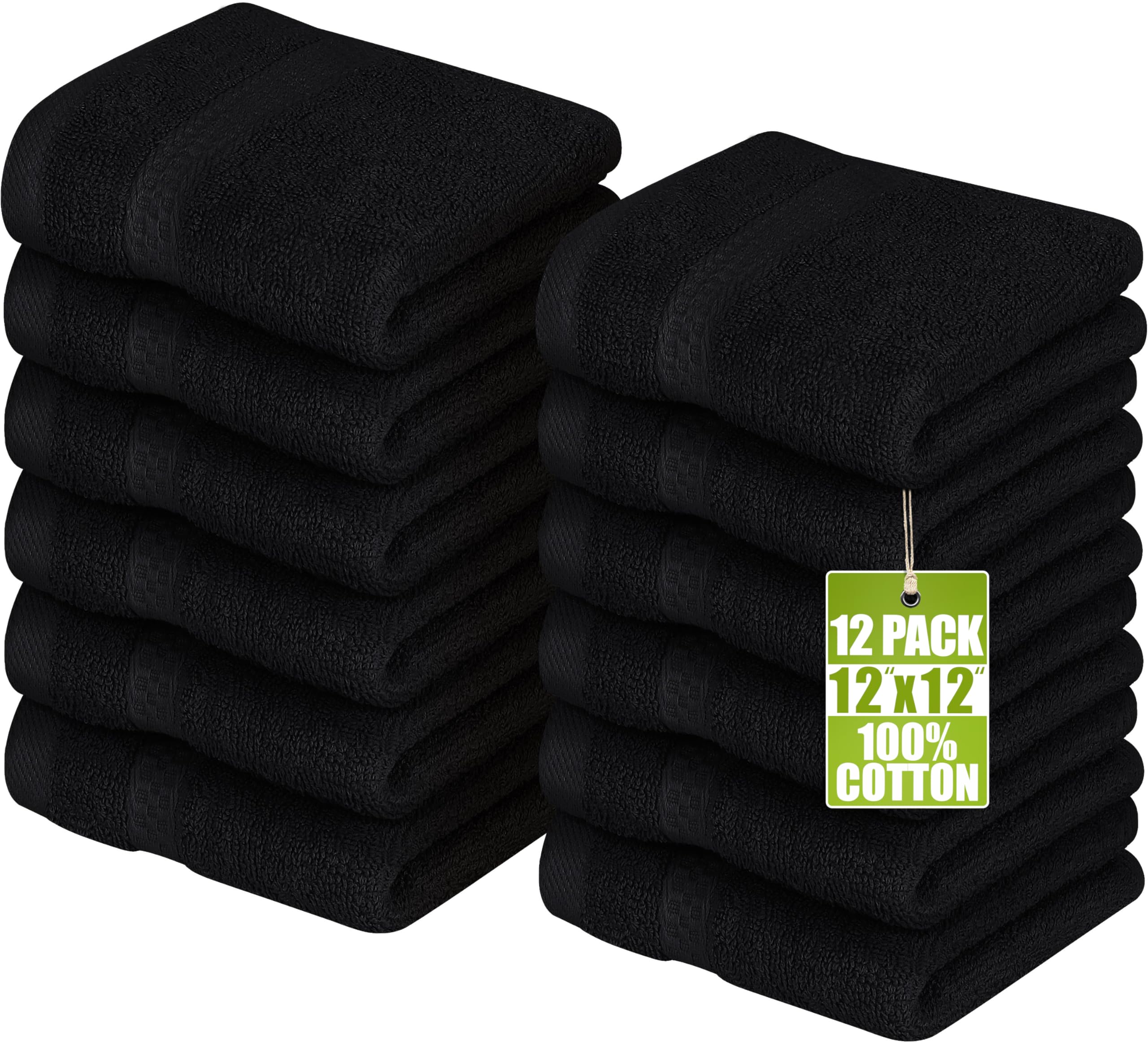 Utopia Towels Premium Fingertip Towel Set (12 x 12 Inches, Black) 600 GSM 100% Cotton Washcloths & Face Cloth, Highly Absorbent and Soft Feel (12-Pack)…