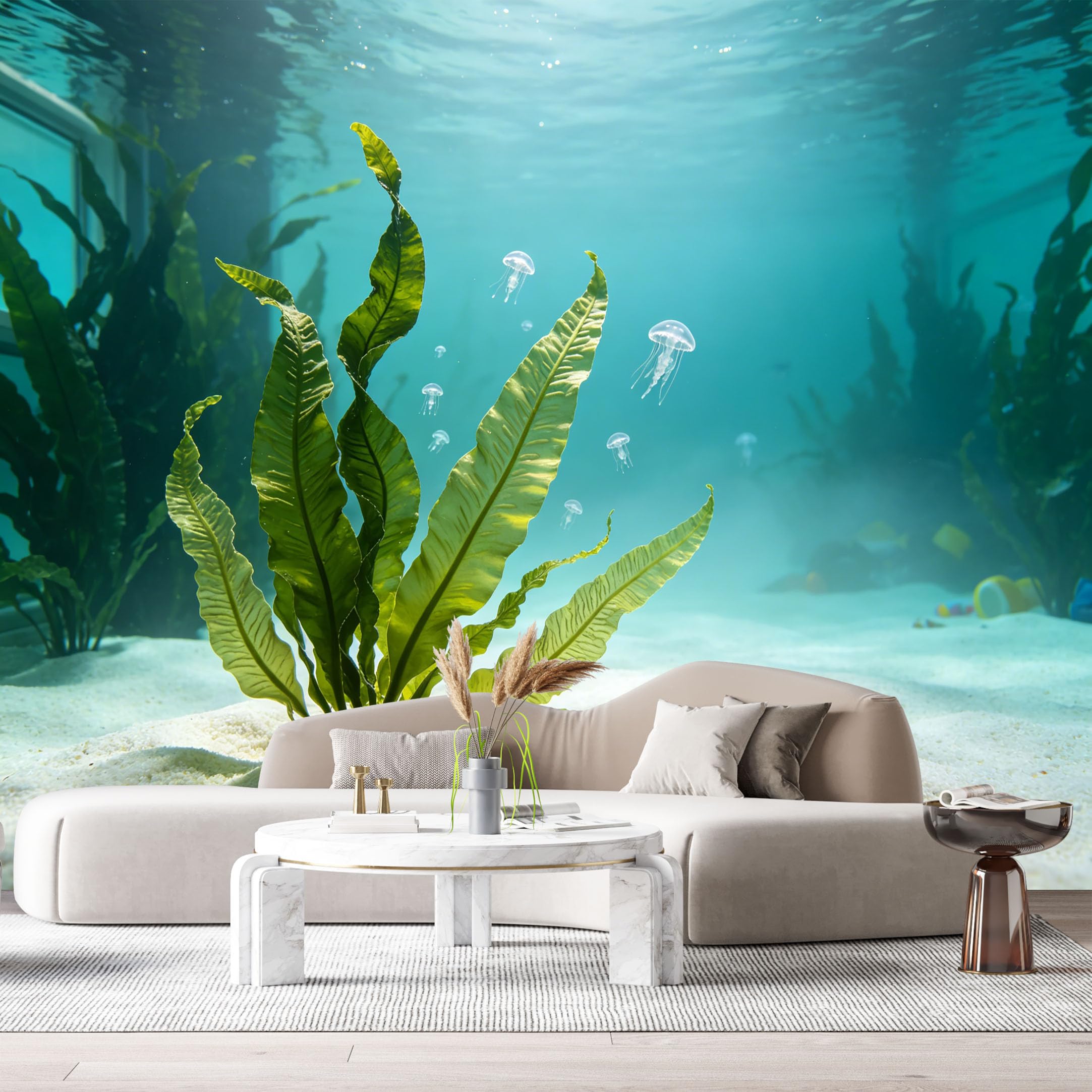 Custom Size Wall Murals Underwater Marine Ocean Marine Life Jellyfish Aquatic Plants SelfAdhesiveWall Fabric Removable Wallpaper Wall Decor for Living Room Bedroom Bathroom