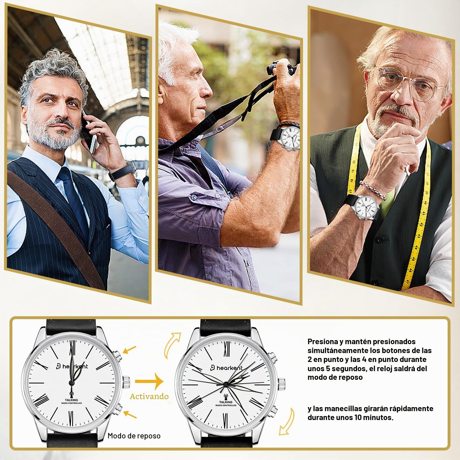 Hearkent Reloj parlante para personas con discapacidad visual, habla hora y fecha, relojes de pulsera para hombre, ajuste automático de la hora, regalos para personas ciegas, hombres mayores con