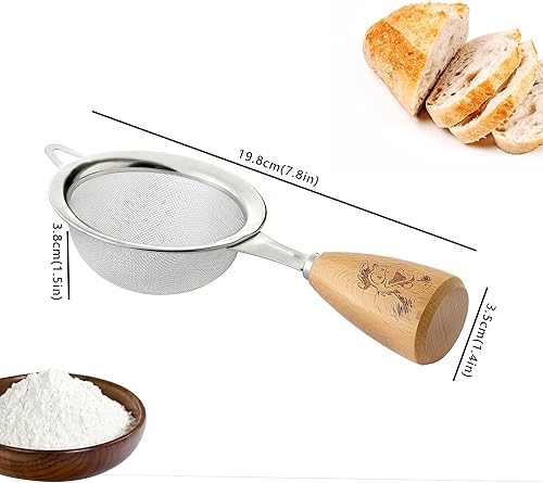 Miniatura 2 de Colador de malla fina, pequeño tamiz de malla fina de acero inoxidable con mango ergonómico de madera para cocina, matcha, cóctel, jugo de té y café