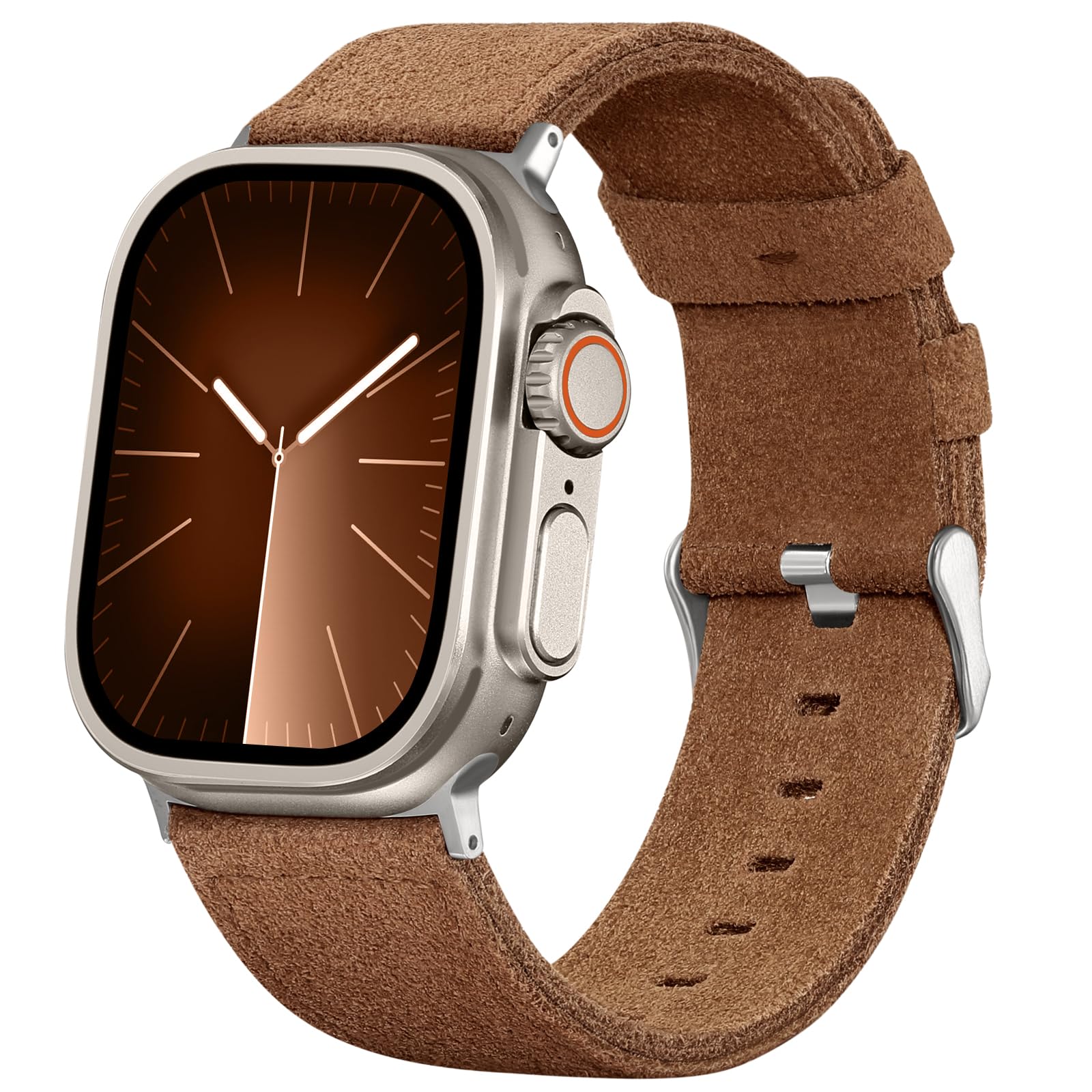 Bandsie Leather Band Compatible with Apple Watch Ultra 3/Ultra 2/Ultra Band 49mm 46mm 45mm 44mm 42mm for Men, Vintage Genuine Suede Leather Wristband