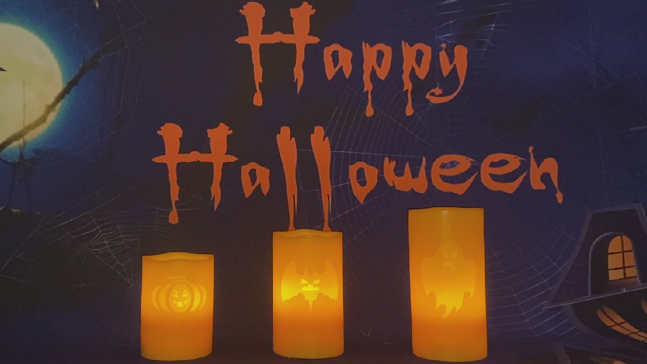 Image of CANDLE CHOICE Orange Halloween Flameless Candles with Remote Timer Real Wax Realistic Flickering Battery Operated Electric LED Pillars Pumpkin Bat Ghost Patterns for Halloween Party Decorations 3 Pack