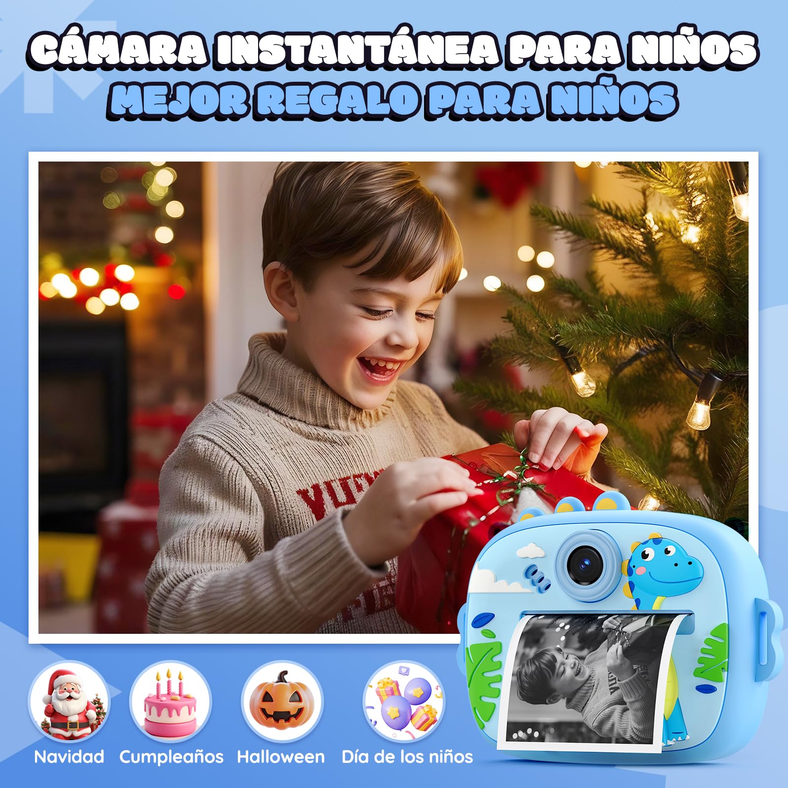 Cámara instantánea para niños, Camara Fotos Infantil instantanea Pantalla de 2,4 Pulgadas, Papel de impresión y Tarjeta de 32 GB, Juguete Regalo para niños y niñas de 3 a 14 años
