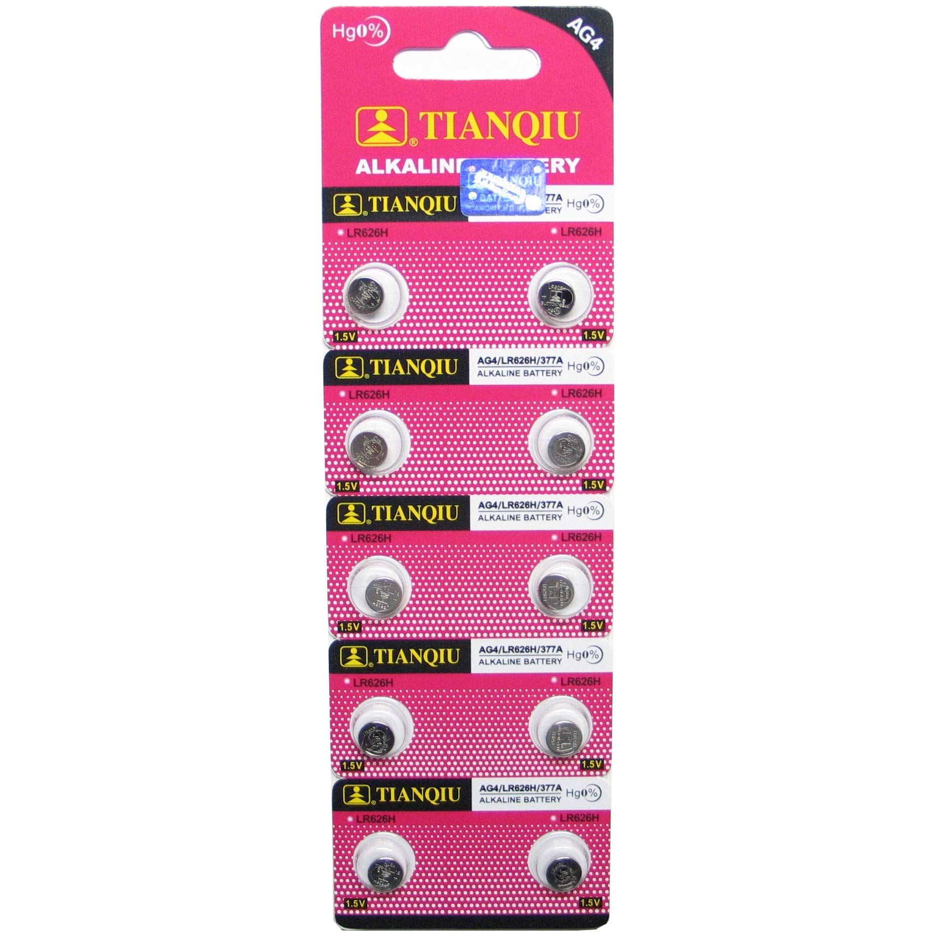 TIANQIU 10 AG4 / LR66 / 177 / 377 / LR626 Button Cell Battery Long Shelf Life 0% Mercury (Expire Date Marked)