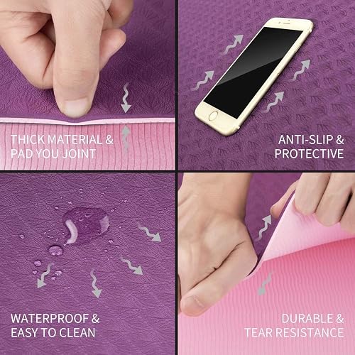 BAILR Tapis Yoga, 6MM Epais Anti-dérapant Écologique Gymnastique Yoga Mat, Premium Non Toxique Fitness Tapis de Sol Parfait pour Pilates Gym Sport Voyage - 5