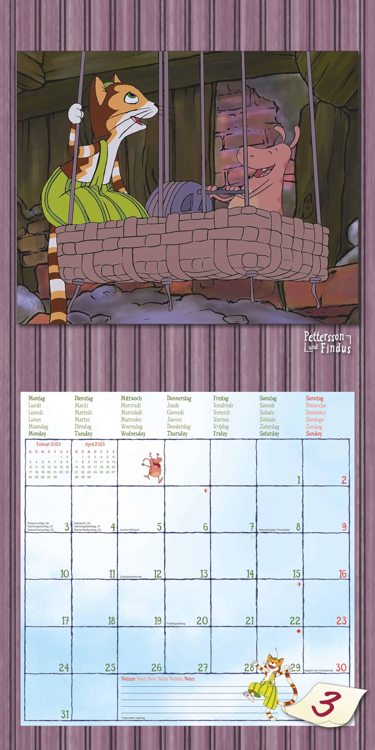 Alpha Edition - Calendario 2025 Pettersson & Findus 30 x 30 cm, calendario per bambini con immagini di alta qualità per ogni mese, fasi lunari, date delle vacanze DE/AT/CH e calendario internazionale
