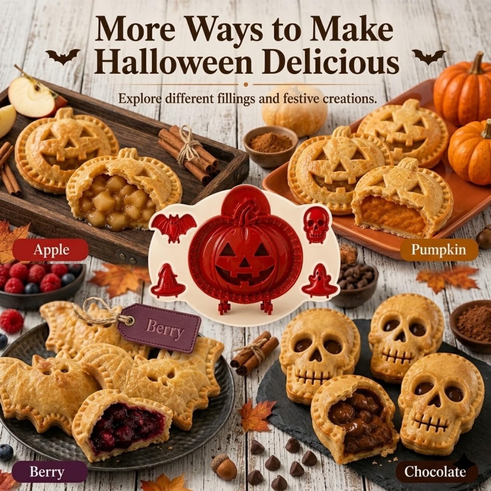 Juego de moldes para tartas de Halloween, 8 formas, cortador de prensa para