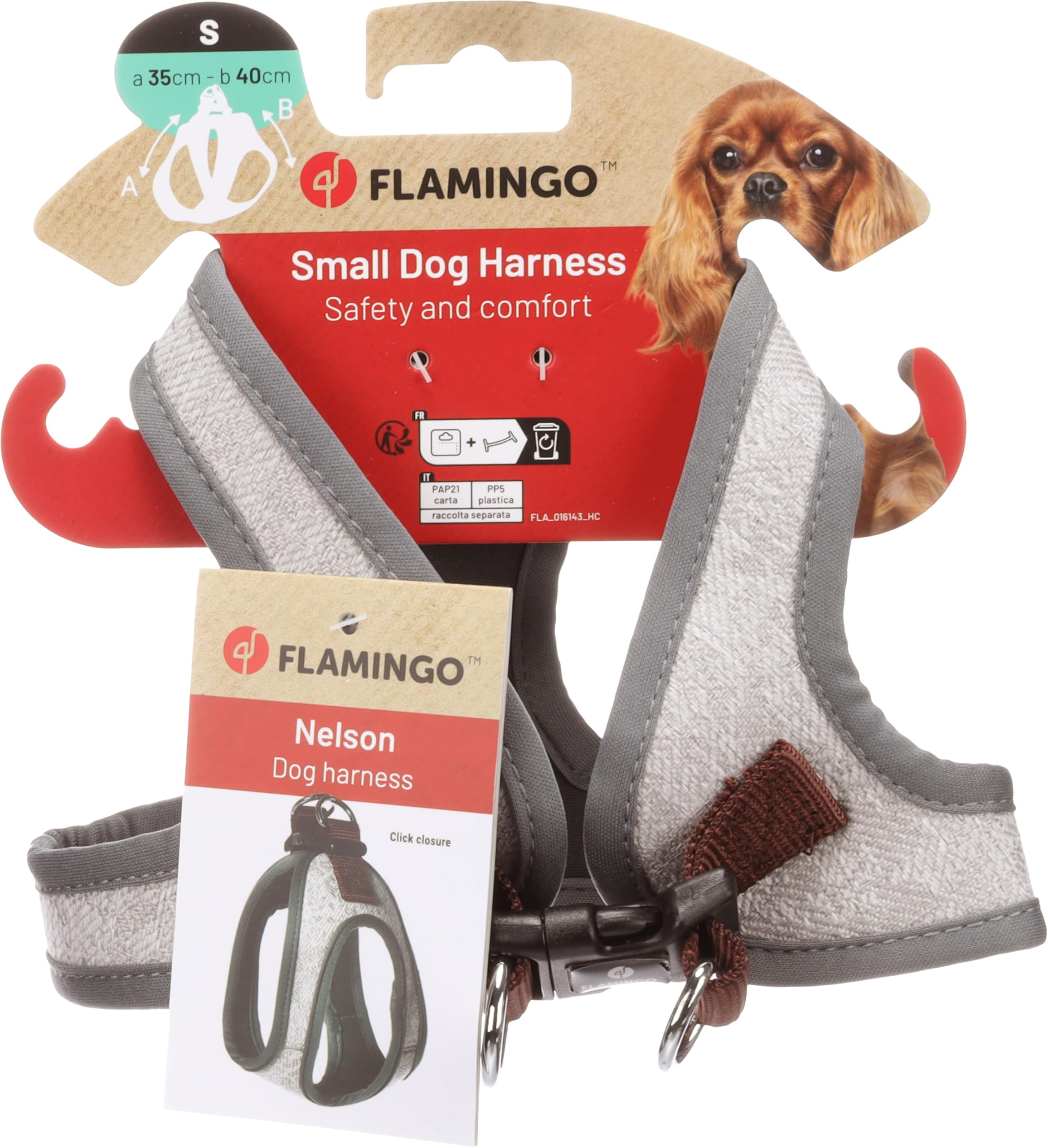 Flamingo Dog Harness Step&Go Nelson Grey S 35cm 40cm
