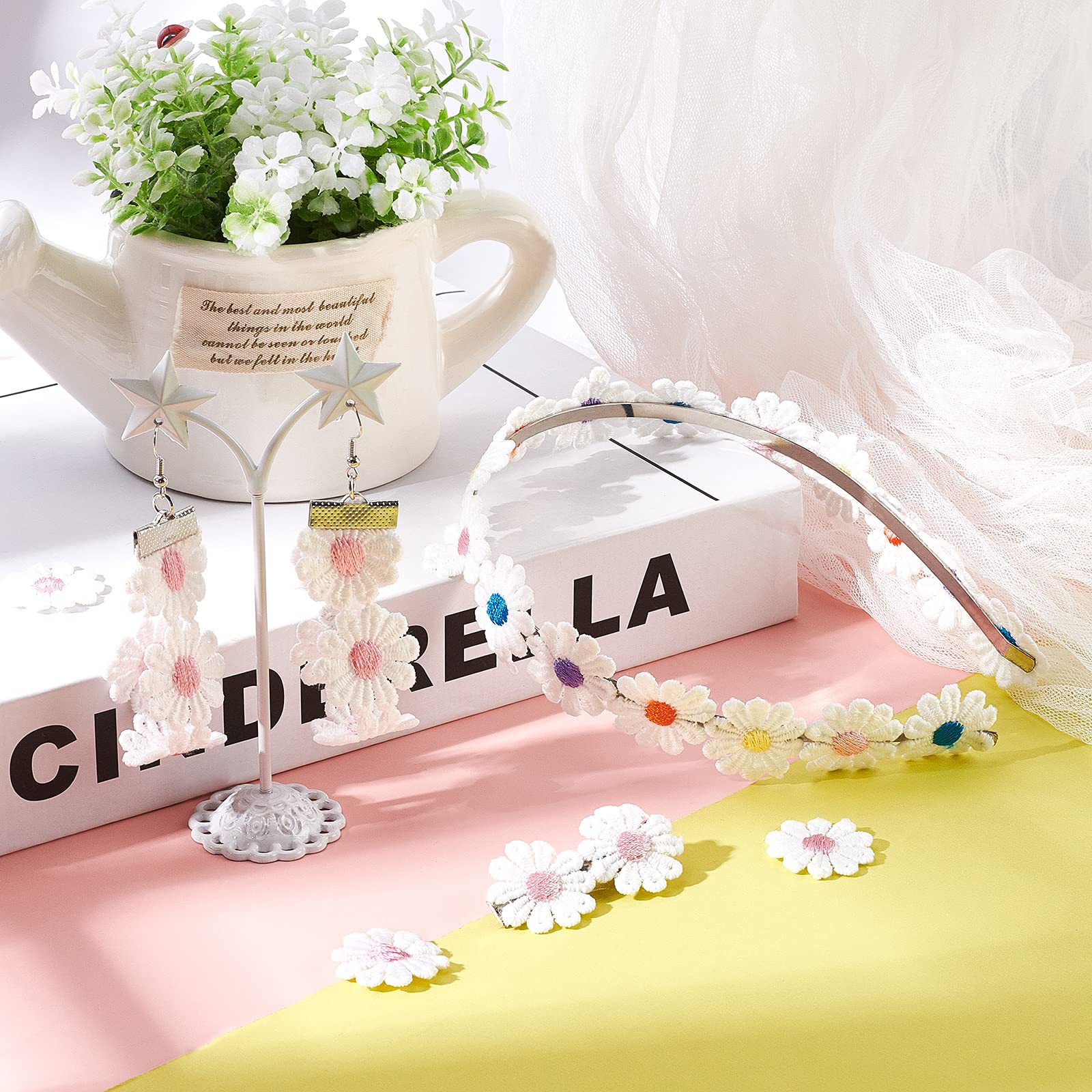 NBEADS Silver Leaf Ribbon Trim - 20 Yards 1 Inch Wide Polyester Vine Pattern For Crafts