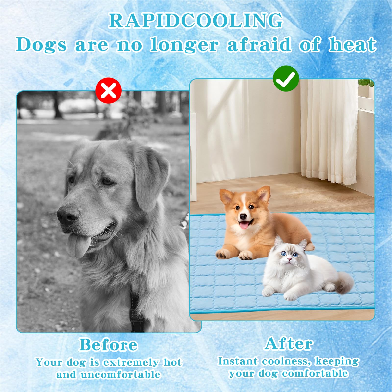 Dog Cooling Mat,Reusable Ice Silk Pet Cooling Mat for Dogs Cats,Easy-Fold Cool Pad for Dogs,Tear-Resistant Non Toxic Gel Pet Cool Pad for Outdoor,Indoor,Kennels,Crates,Car Seats in Summer(M,70x50cm - Image 4