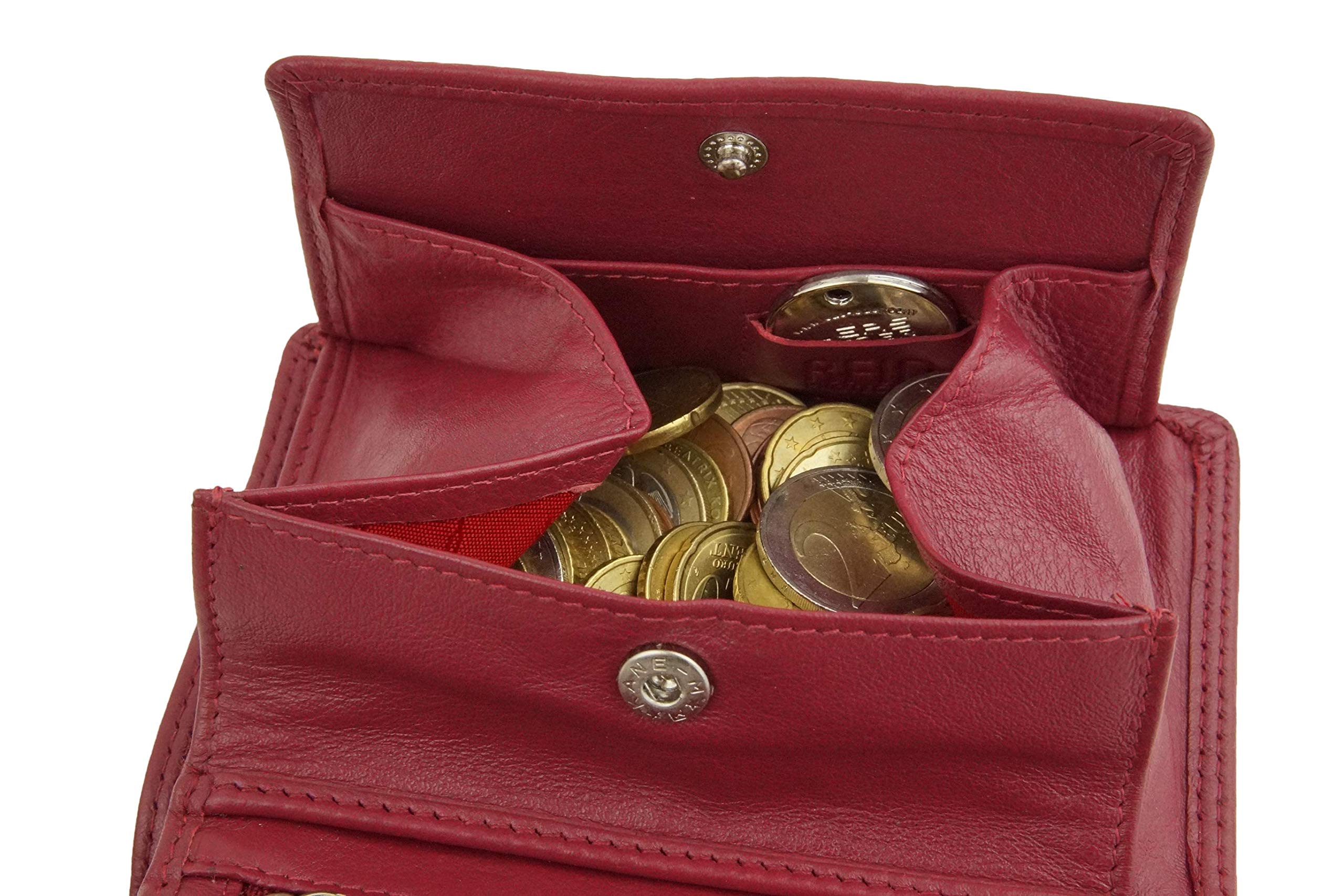 Cartera Hombre Monedero Mujer pequeña de Piel, Estilo Box para señores y señoras RFID Monedero Protección de Informaciones privadas Cartera de Bloqueo RFID LEAS, Piel auténtica, Rojo