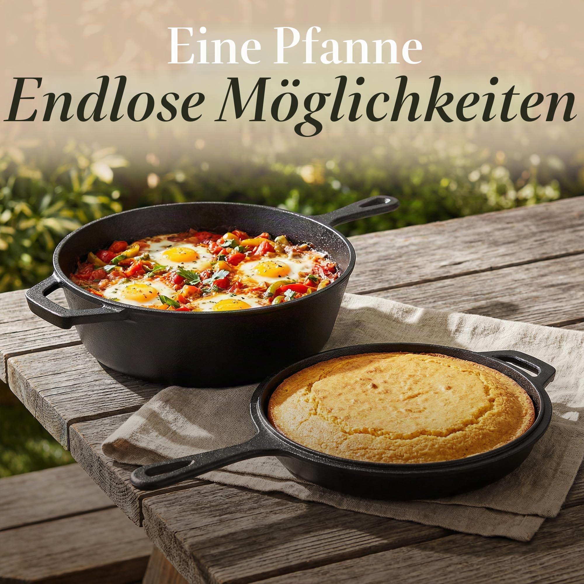 nuovva Vorgewürzter Dutch Oven Topf – Gusseiserne Bratpfanne & Grillplatte – 2-in-1 Kombi-Kocher mit Deckel – 3,2 Quart Dutch Oven, 10,25 Zoll Bratpfanne
