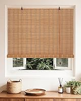 Vista 1 de FoundGo Persianas enrollables de bambú de 72 pulgadas de ancho x 72 pulgadas de alto, cortinas enrollables de bambú retro para ventanas y puertas.