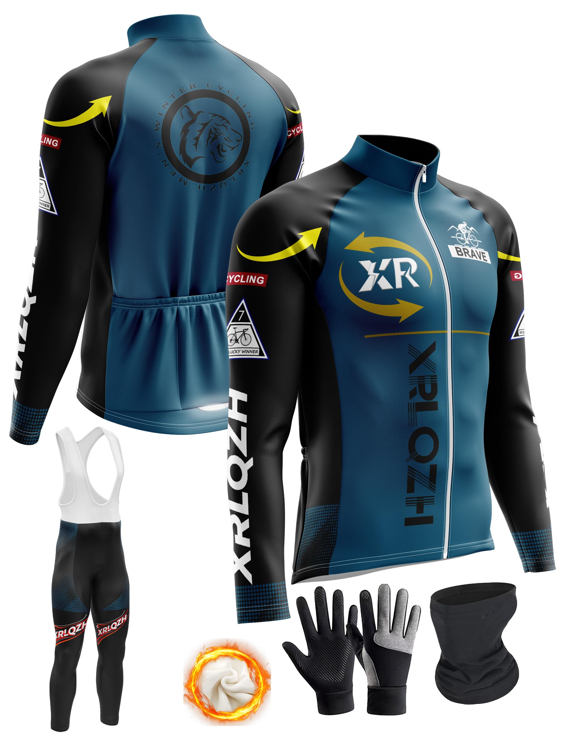 Vêtements Cyclisme Homme Hiver Tenue Cycliste en Polaire Thermique,Maillot Cyclisme Kits Hiver Thermique Vêtements Pantalons Vélo avec Gel 9D Rembourré per VTT Sports