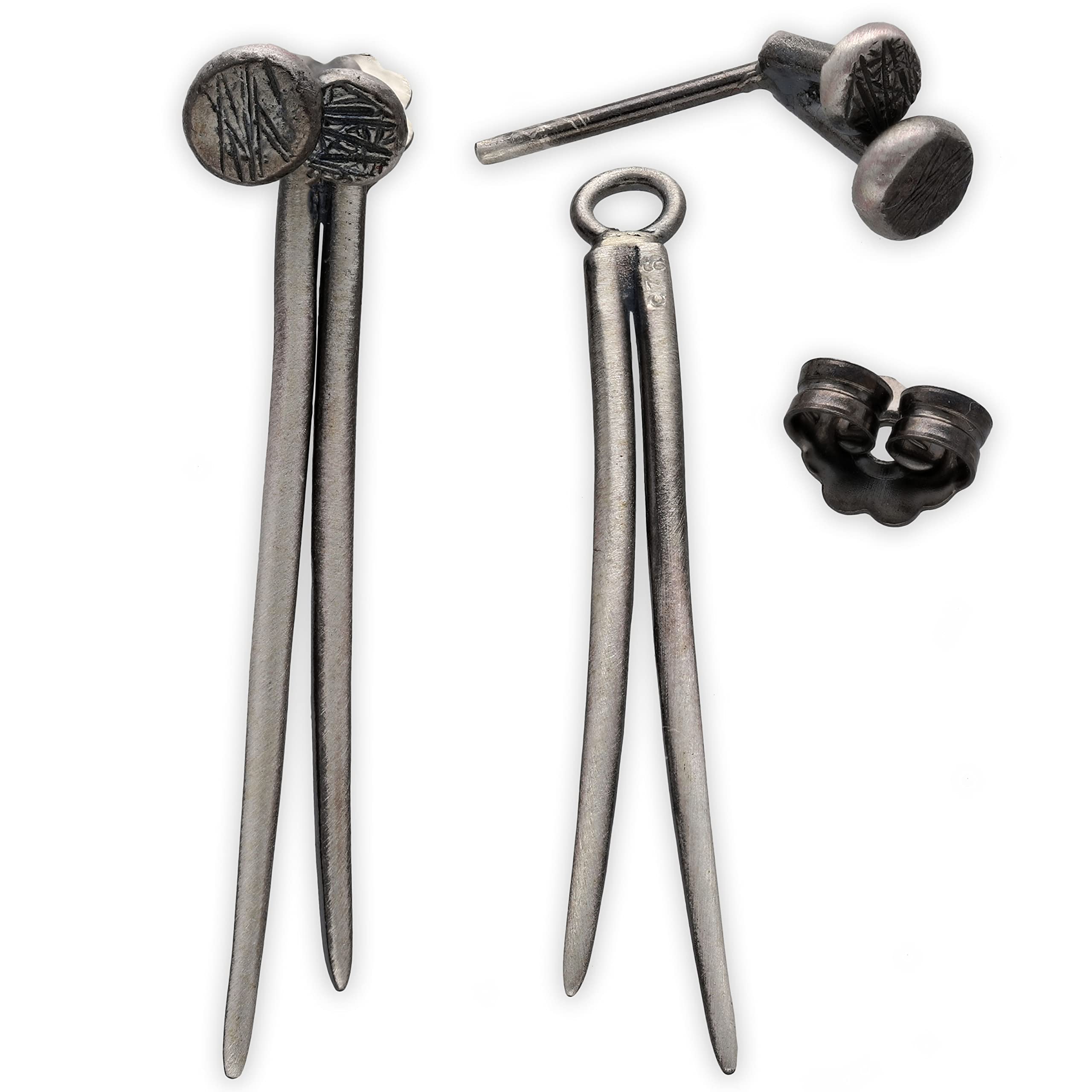 Ear Jacket Ohrring Oxidiert 925 Sterlingsilber - Doppel Spike Front-Back Gothic Punk - Nickelfrei & Hypoallergen - Einzelner - Handmade by Emmanuela