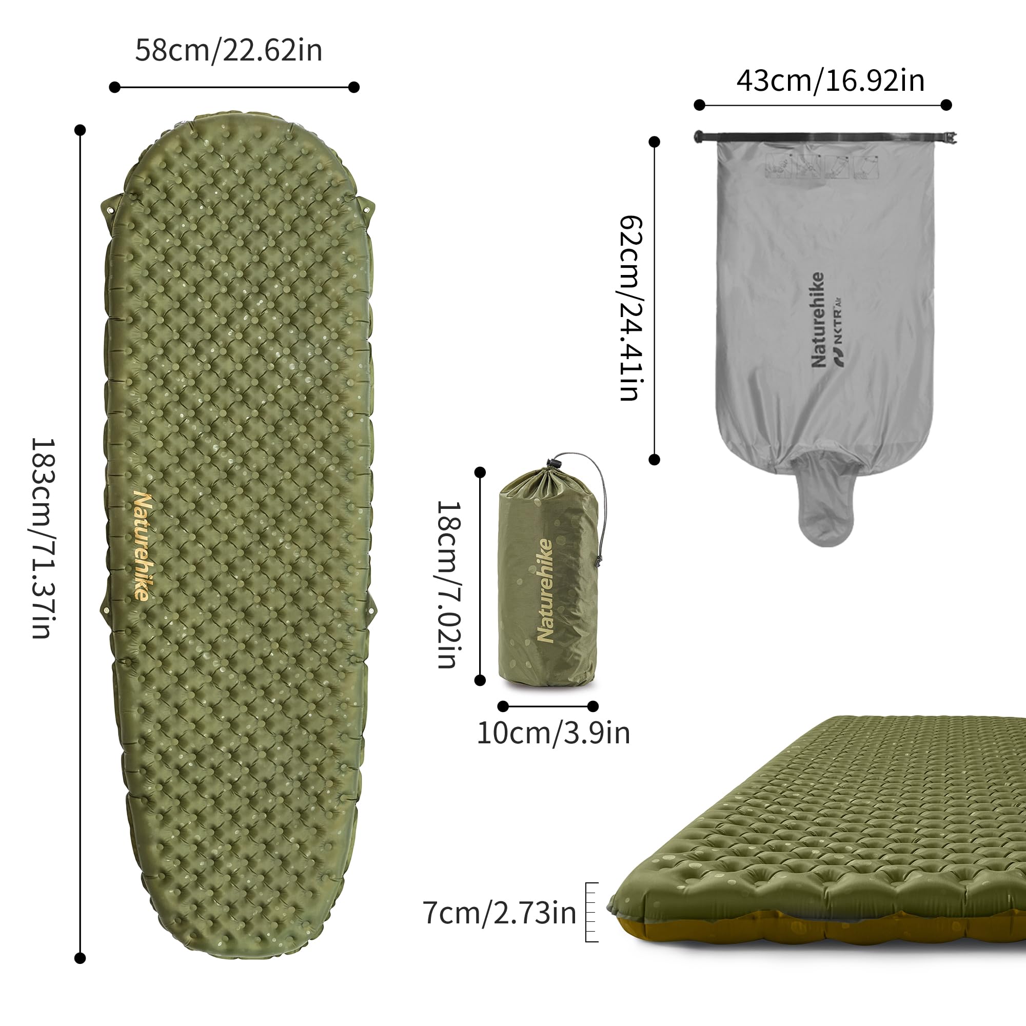 Naturehike Thermal 3.5 R- Valore Campeggio Tappetino 4 Stagioni Ultraleggero Autogonfiabile Materasso ad Aria Durevole con Borsa Gonfiabile