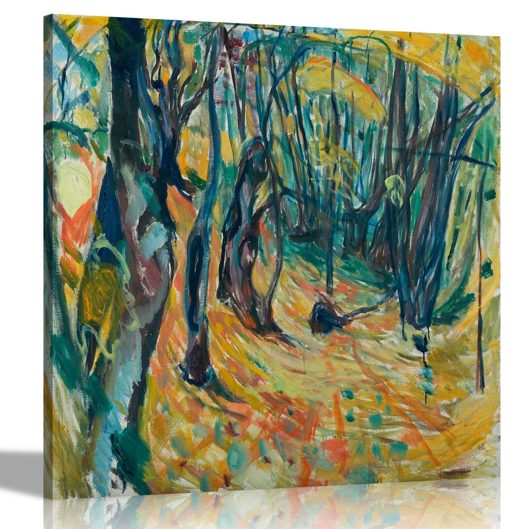 Artley Prints Elm Forest In Autumn By Edvard Munch Ready To Hang Wall Art Canvas Prints For Home Living Room Decor Poster Framed Artwork 30 X 30Cm (12 X 12 Inches)