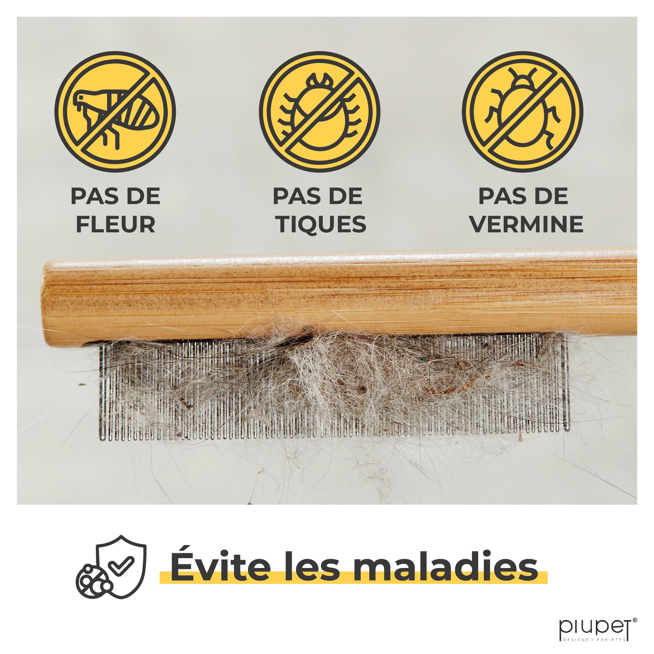 PiuPet® Peigne Anti puces pour Chat/Chien I Pas de matière Plastique I Peigne a Puce I Brosse Chat/Peigne Chien I Anti-puces, poux et tiques pour Chiens I Anti Puces Chaton | Peigne puces Chat