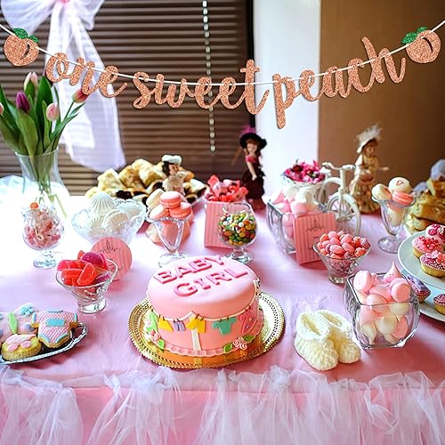 Miniatura 4 de Cartel con texto en inglés One Sweet Peach con tema de durazno para niños, decoración de fiesta de baby shower, suministros para niños y niñas