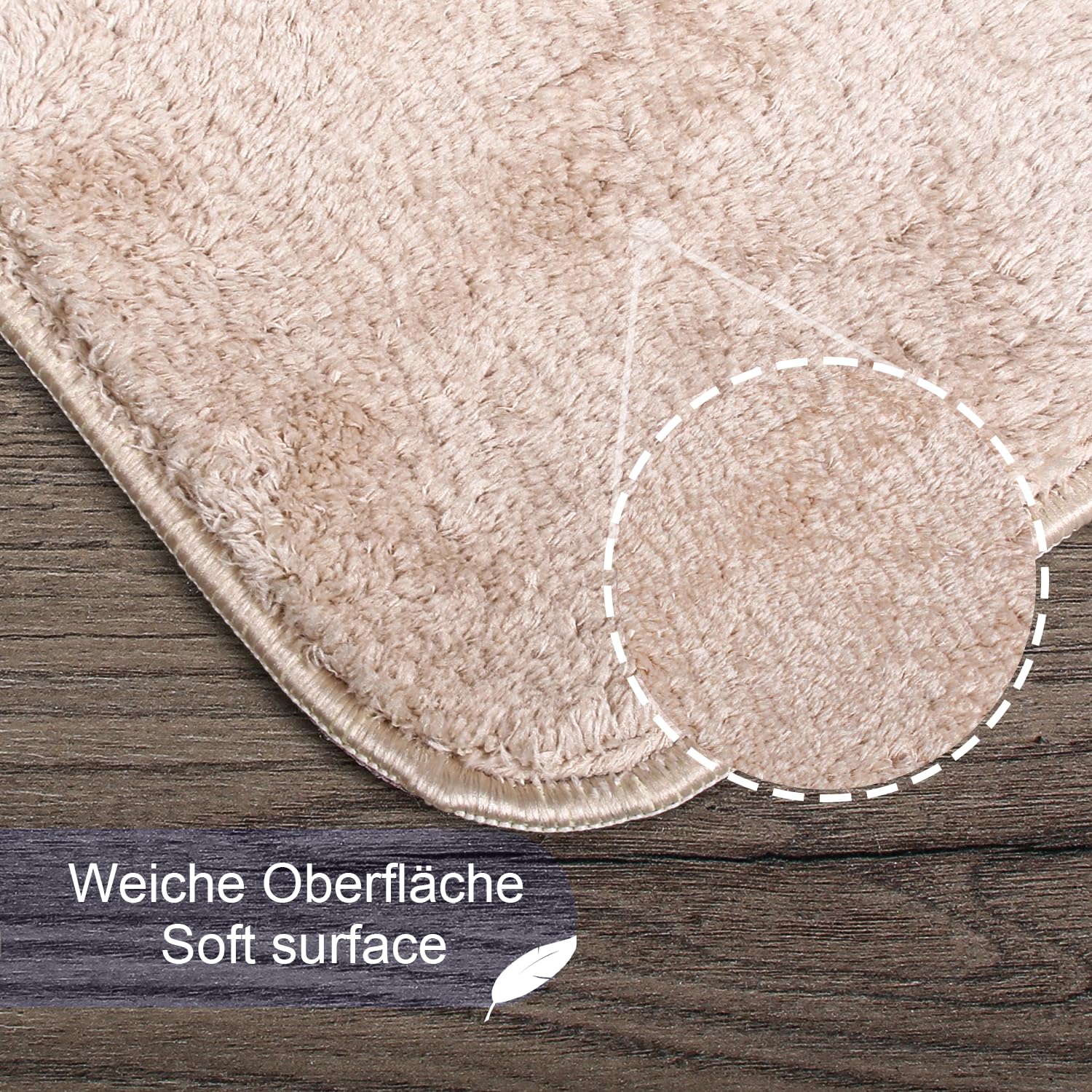 Beige rutschfeste Badematte Set 2er (80x150 cm) + (50x80 cm)| Plüsch Badteppich | Weiche Bad- und Duschvorleger | Maschinenwaschbar, Schnell Trocknend Badvorleger Relax