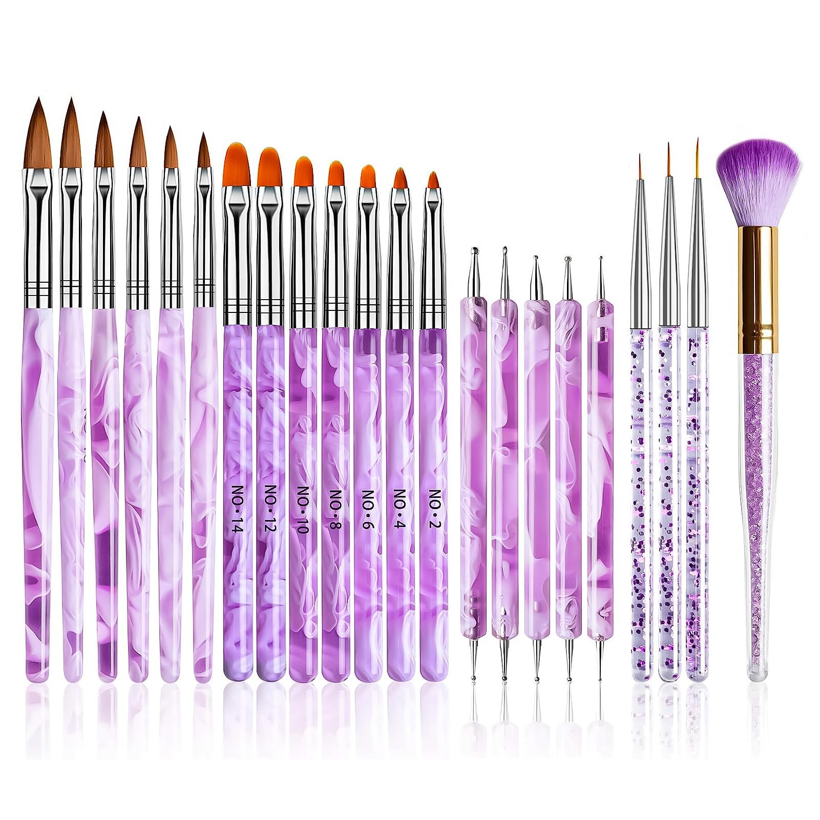 Set di 22 pennelli per nail art in gel UV, kit di pennelli acrilici per nail art, pennello per nail art, penna punteggiante per nail art, strumento per la pittura delle unghie, strumenti per la