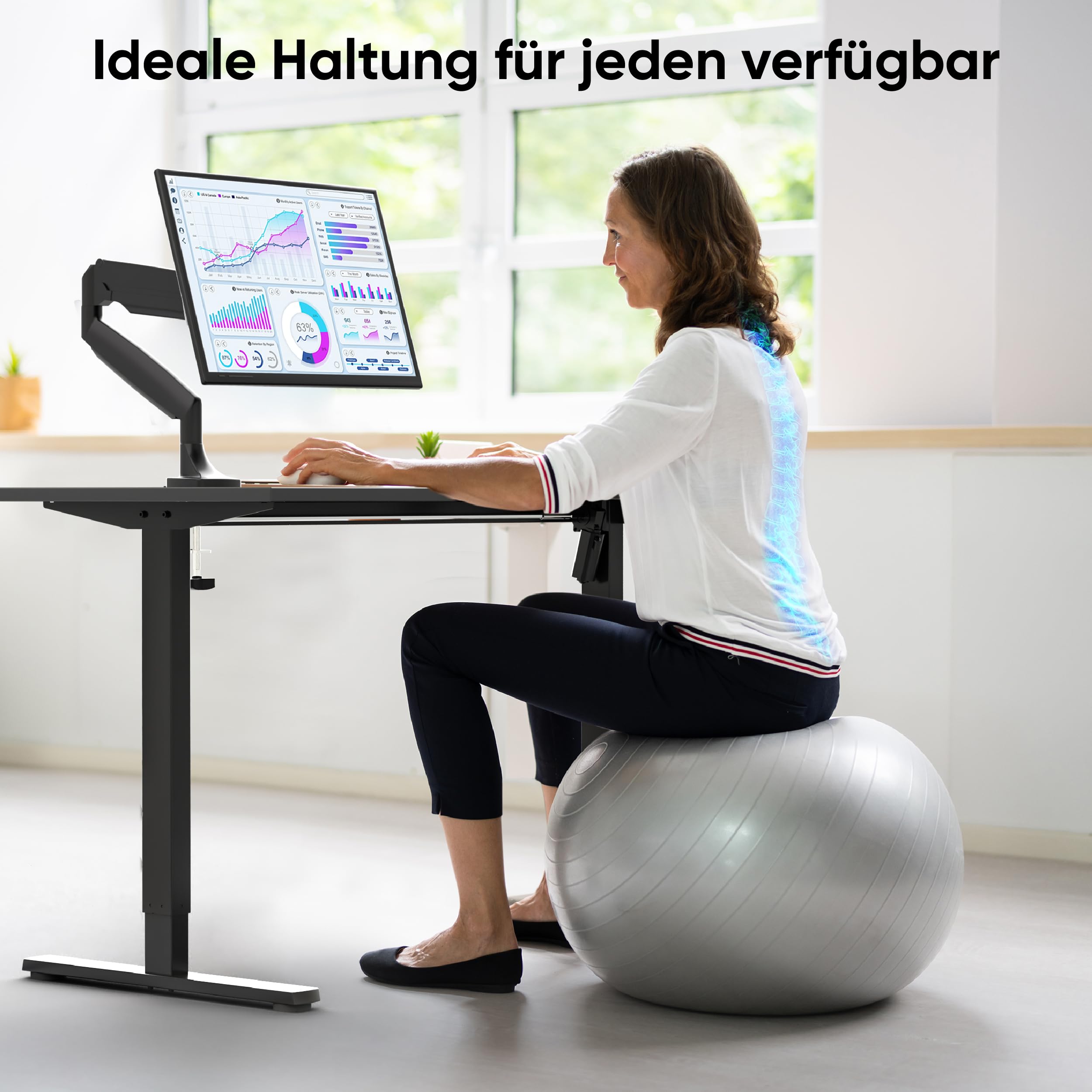 ONKRON höhenverstellbarer Schreibtisch Gestell elektrisch bis zu 70 kg, Sitz Steh Tisch Untergestell für 120-170 cm Tischplatten, Schreibtisch höhenverstellbar mit Motor Schwarz WDF221E-B