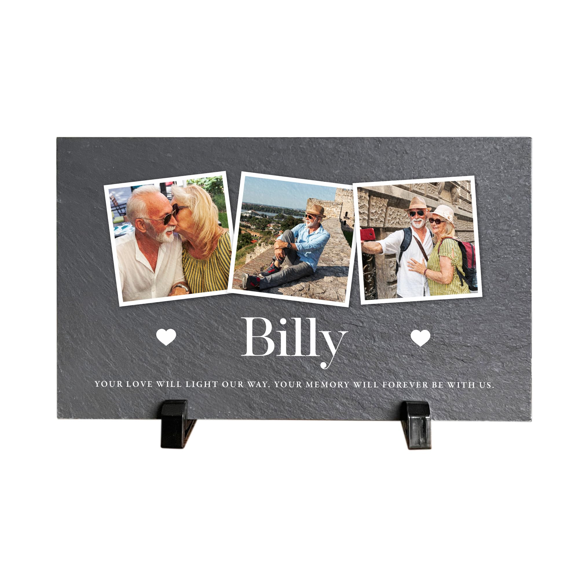 Personalised Memorial Photo Slate with Stand - Custom Message & 3 Photos| Sympathy Gift, Remembrance | 25x15cm