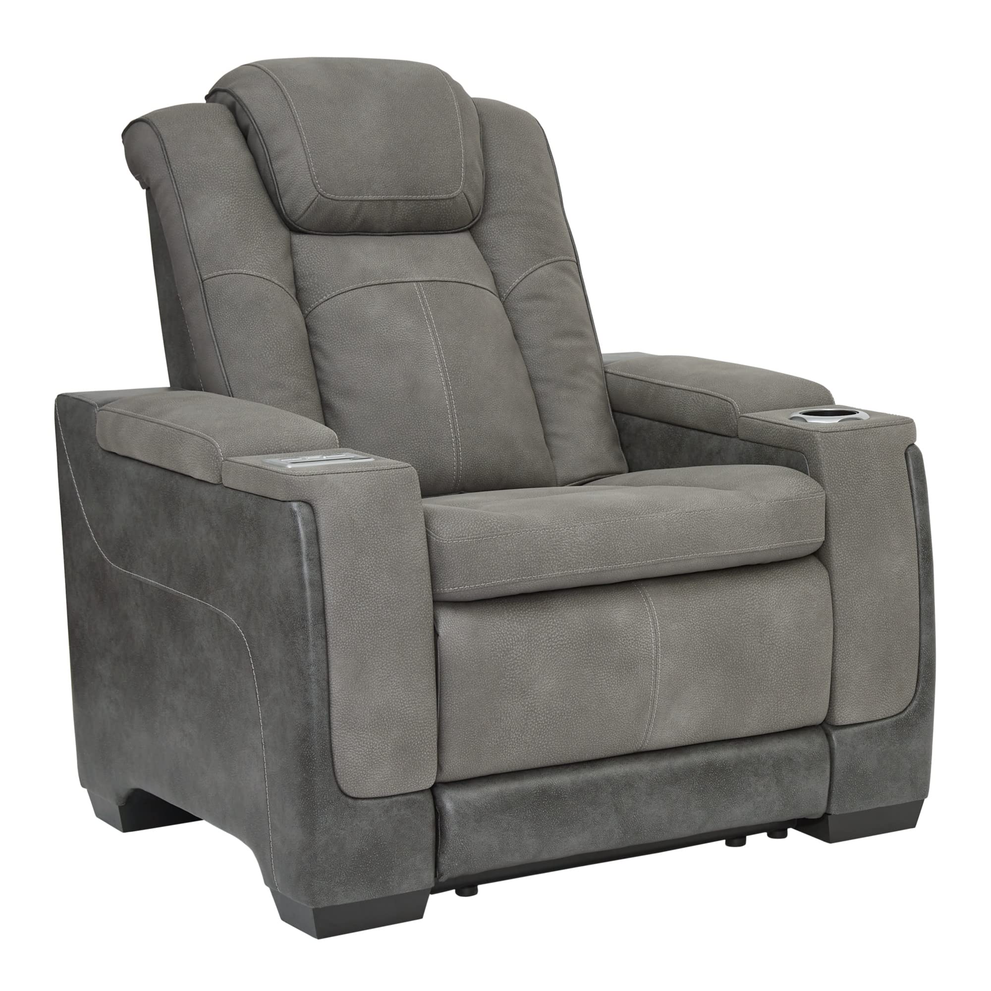 Signature Design by Ashley Next-Gen DuraPella Power Recliner with Adjustable Headrest, Storage Armrests, Wireless & USB Charging, Faux Leather, 2-Tone