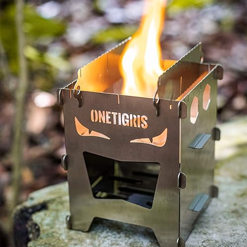 Miniatura 2 de OneTigris Estufa de camping para mochileros, portátil, plegable, estufa de leña para senderismo al aire libre, picnic, barbacoa, acero inoxidable