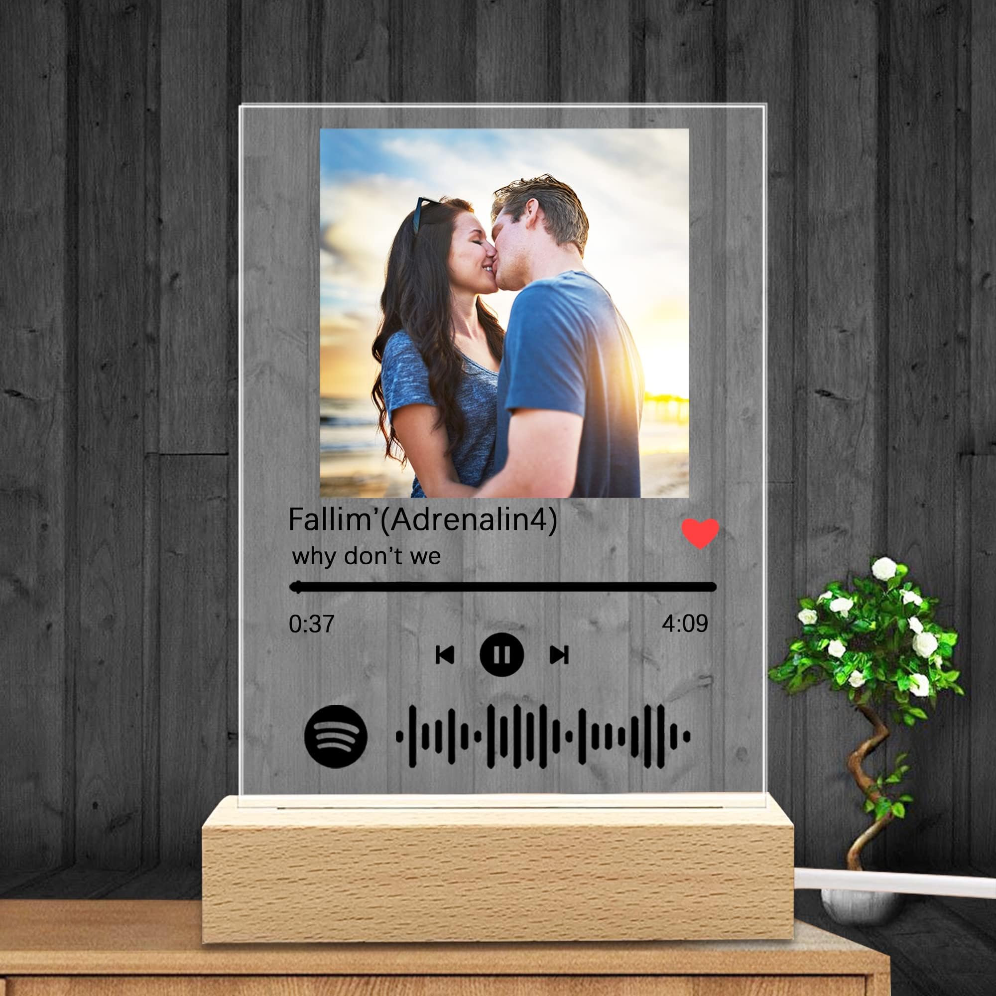 Personalisiertes Spotify Code Nachtlicht Aus Acryl - Mit Foto & Scannbarem Song, Geschenk Für Musikliebhaber