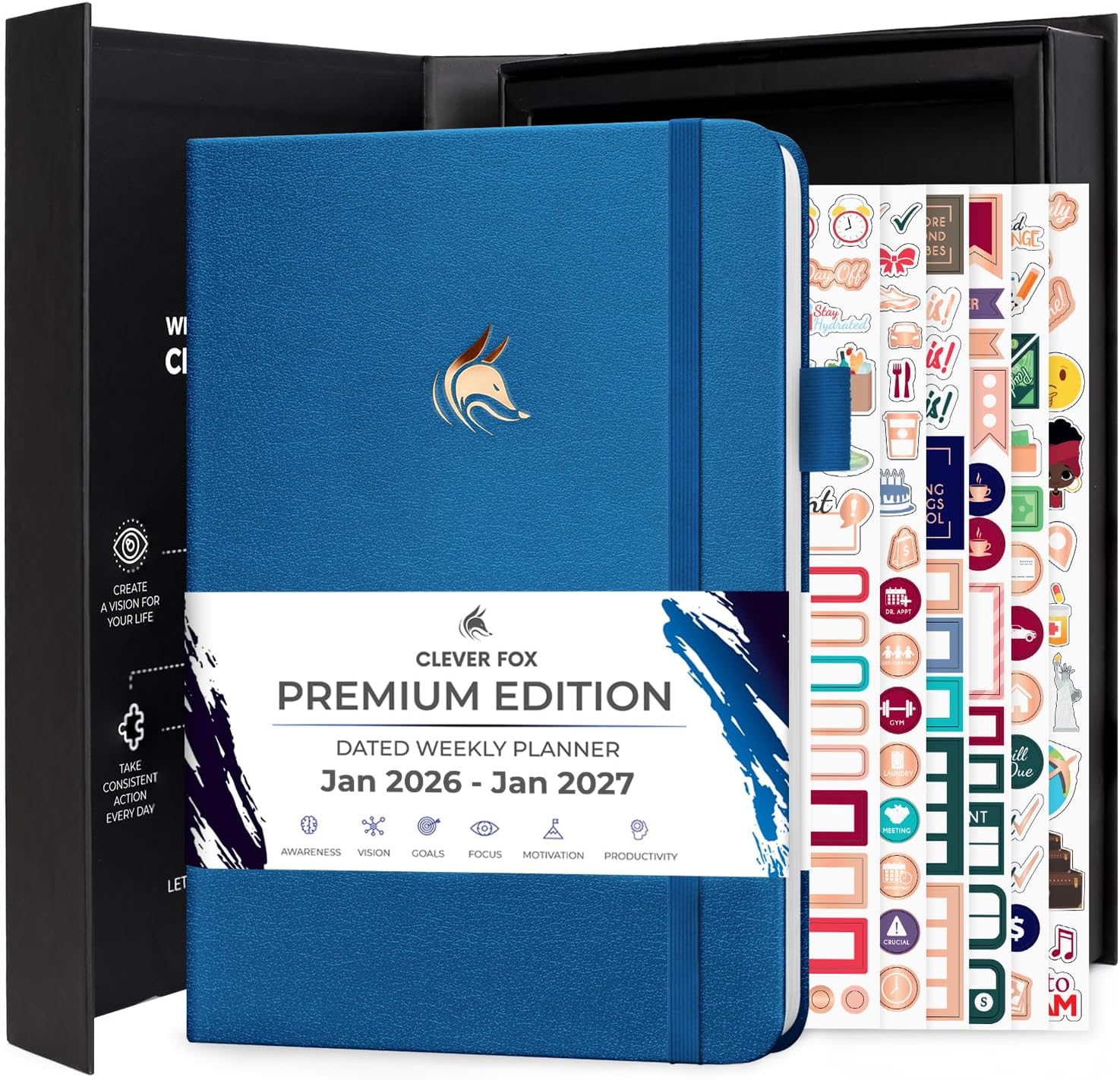 Clever Fox Dated Planner Premium 2026 – Weekly Agenda for Planning & Time Management –Notebook with Habit Tracker & To-do List (Mystic Blue)