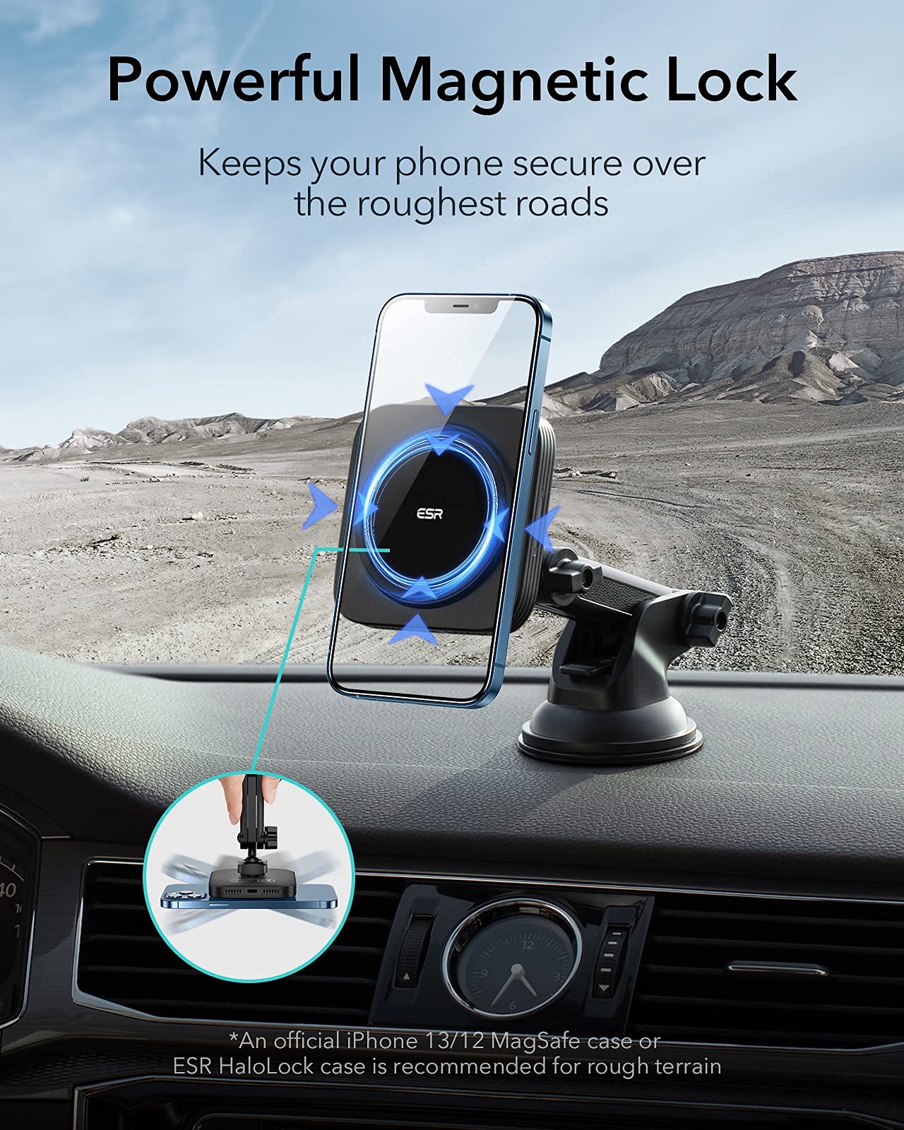 ESR HaloLock Dashboard Magnetic Wireless Charger, Fast Charging, Compatible with MagSafe Windshield Car Mount, Compatible with iPhone 13/13 mini/13 Pro Max/12/12 Pro/12 mini/12 Pro Max, Black