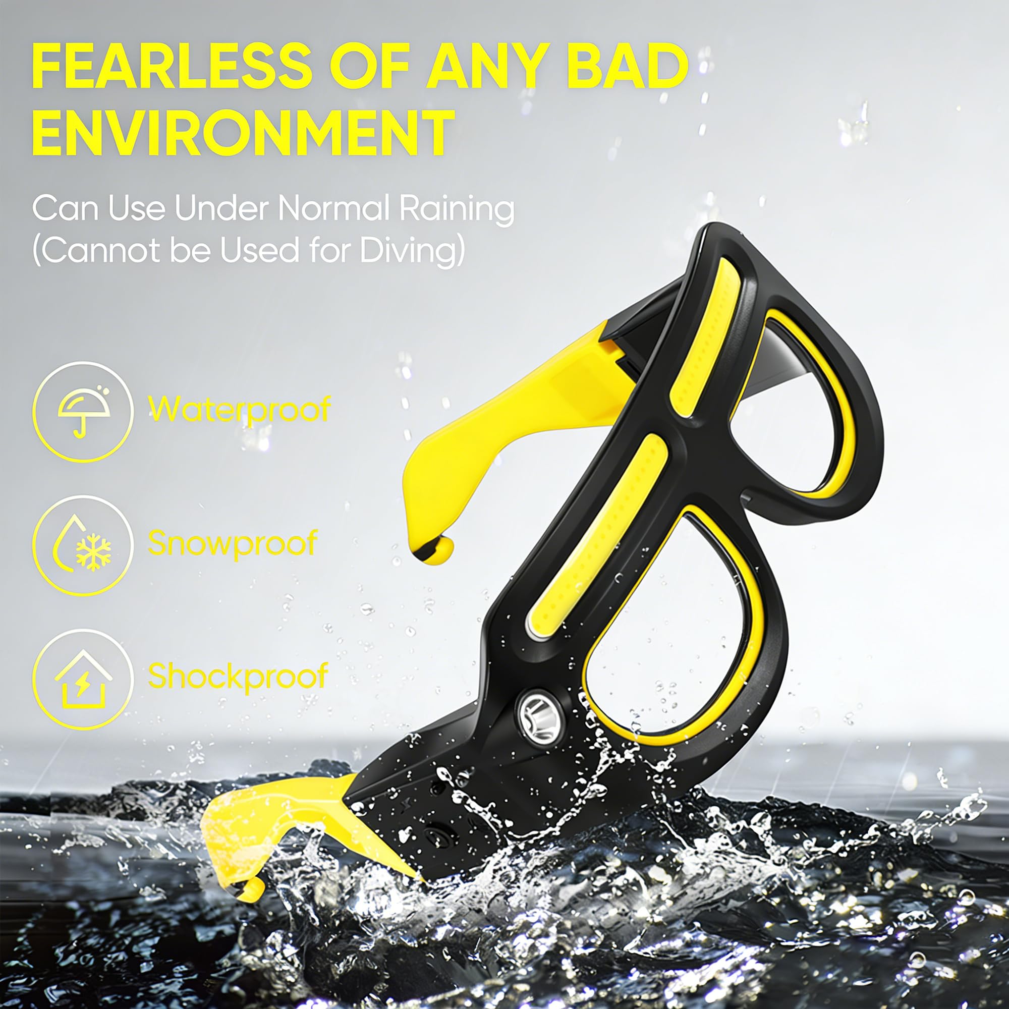 LED Wiederaufladbare Scheinwerferbrille mit Bewegungsmelder & Touch-Steuerung, Schutzbrille mit Lichtern 5 Modi USB C Leuchtende Brille für Outdoor Laufen Camping Wandern Arbeit (Gelb-1)